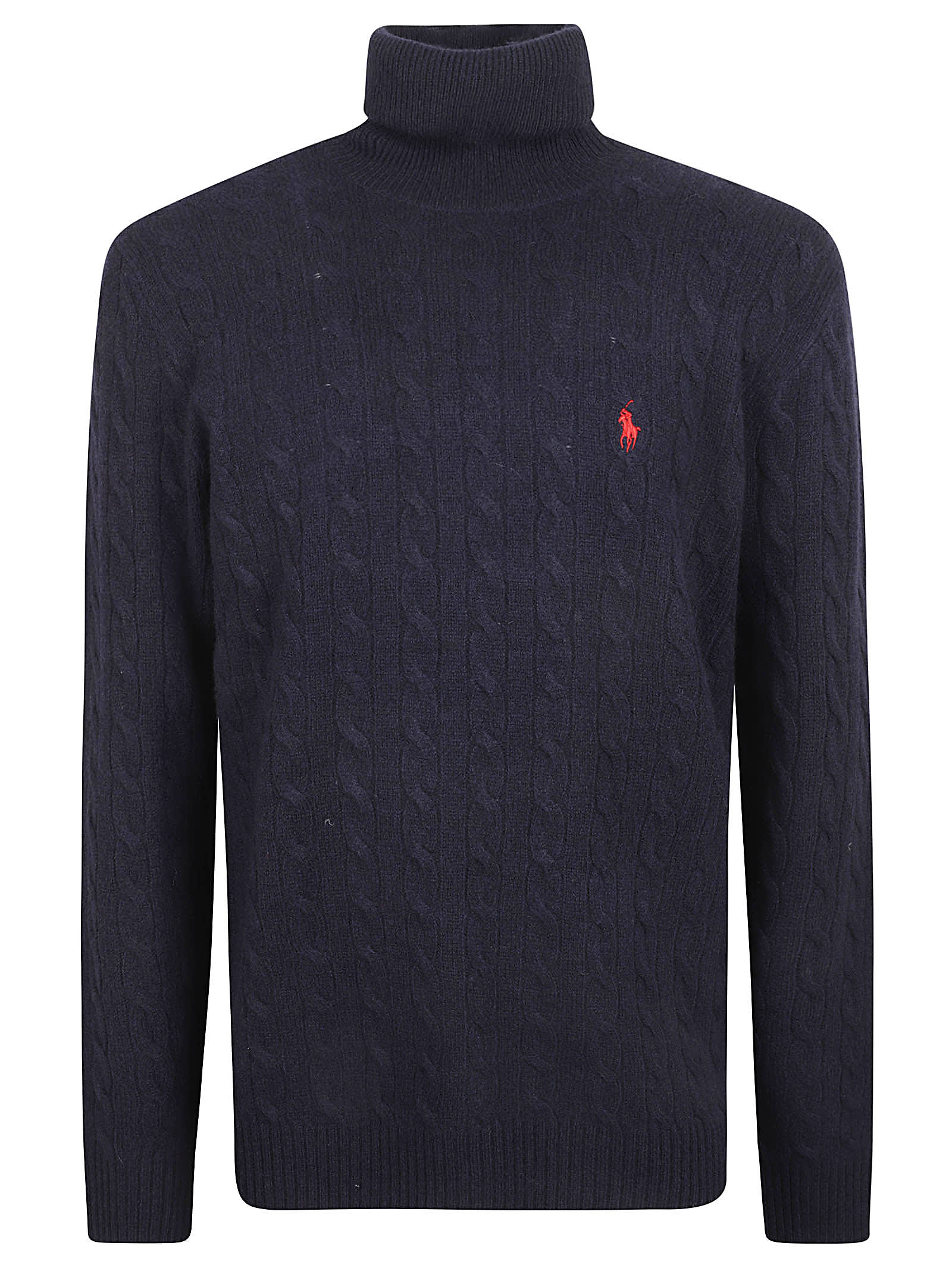 Ralph Lauren Logo Embroidery Turtleneck Patterned Sweater In Blue