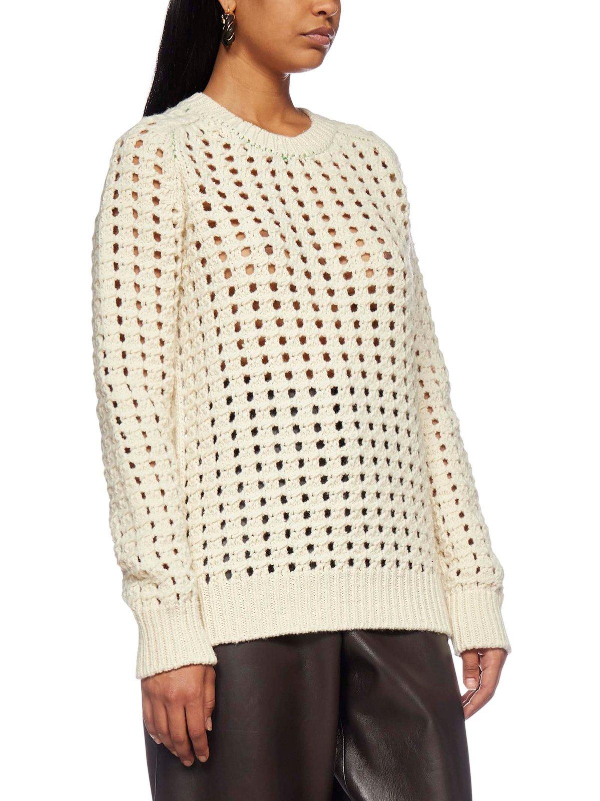 Shop Bottega Veneta Openknitted Crewneck Jumper In White