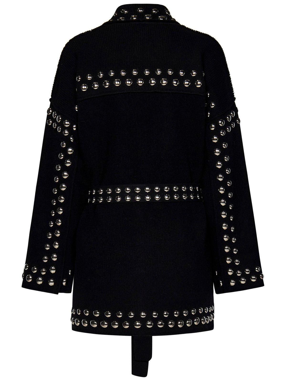 Shop Alanui Stud Embellished Straight Hem Cardigan In Black