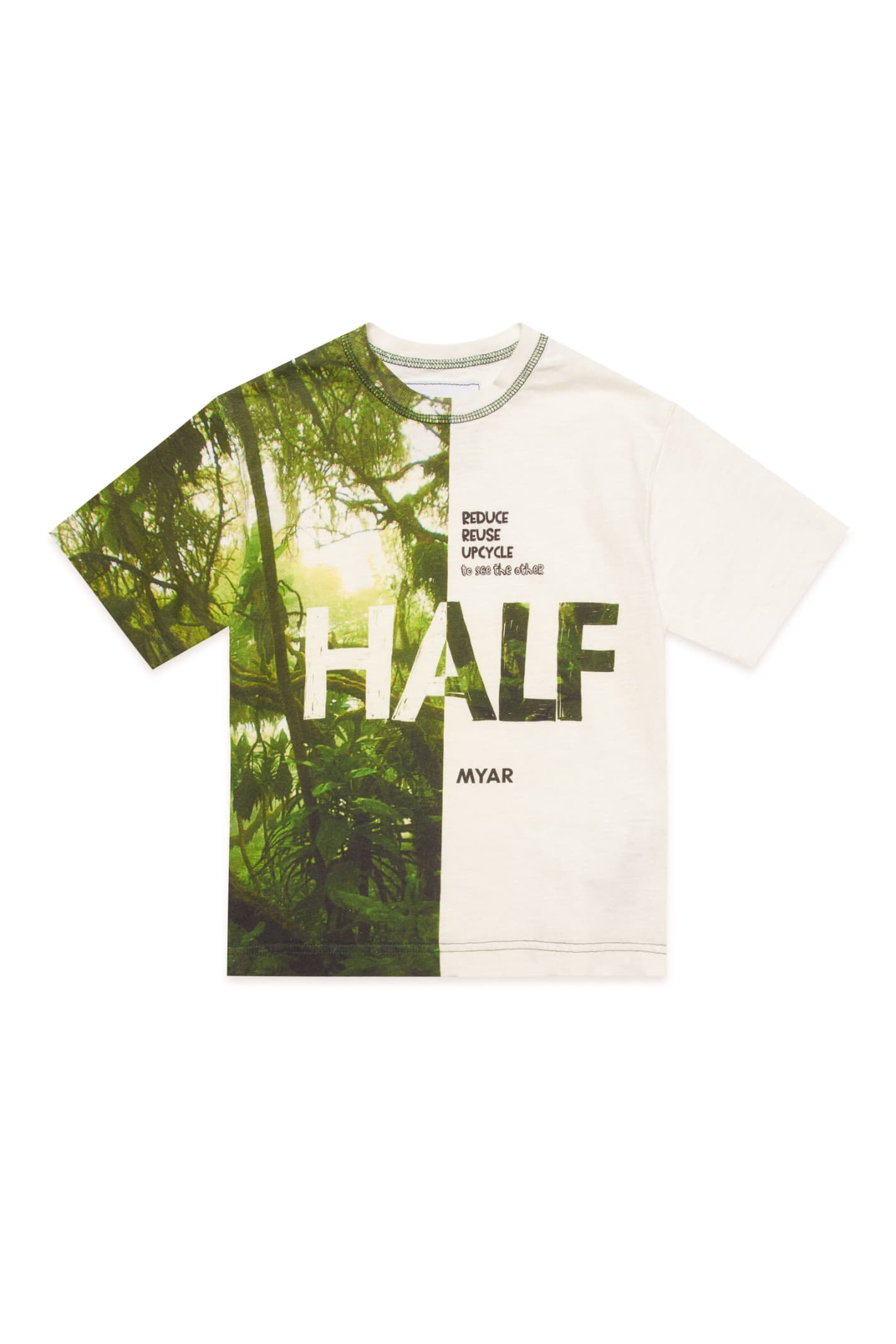 MYAR Myt19u T-shirt Myar Deadstock Linen-blend Crew-neck T-shirt With Digital Half Print