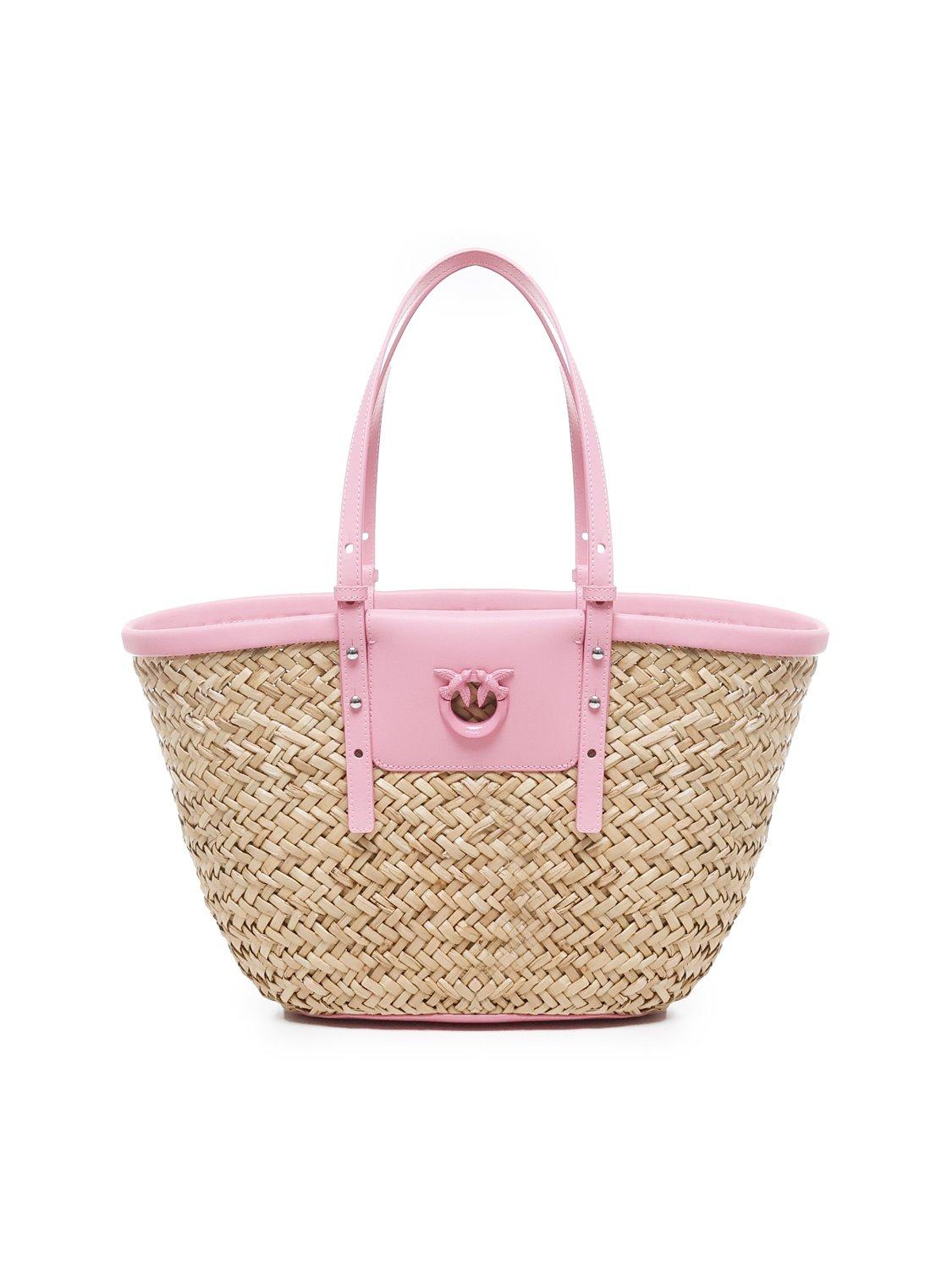 Shop Pinko Love Summer Logo Detailed Tote Bag In Natural, Pink