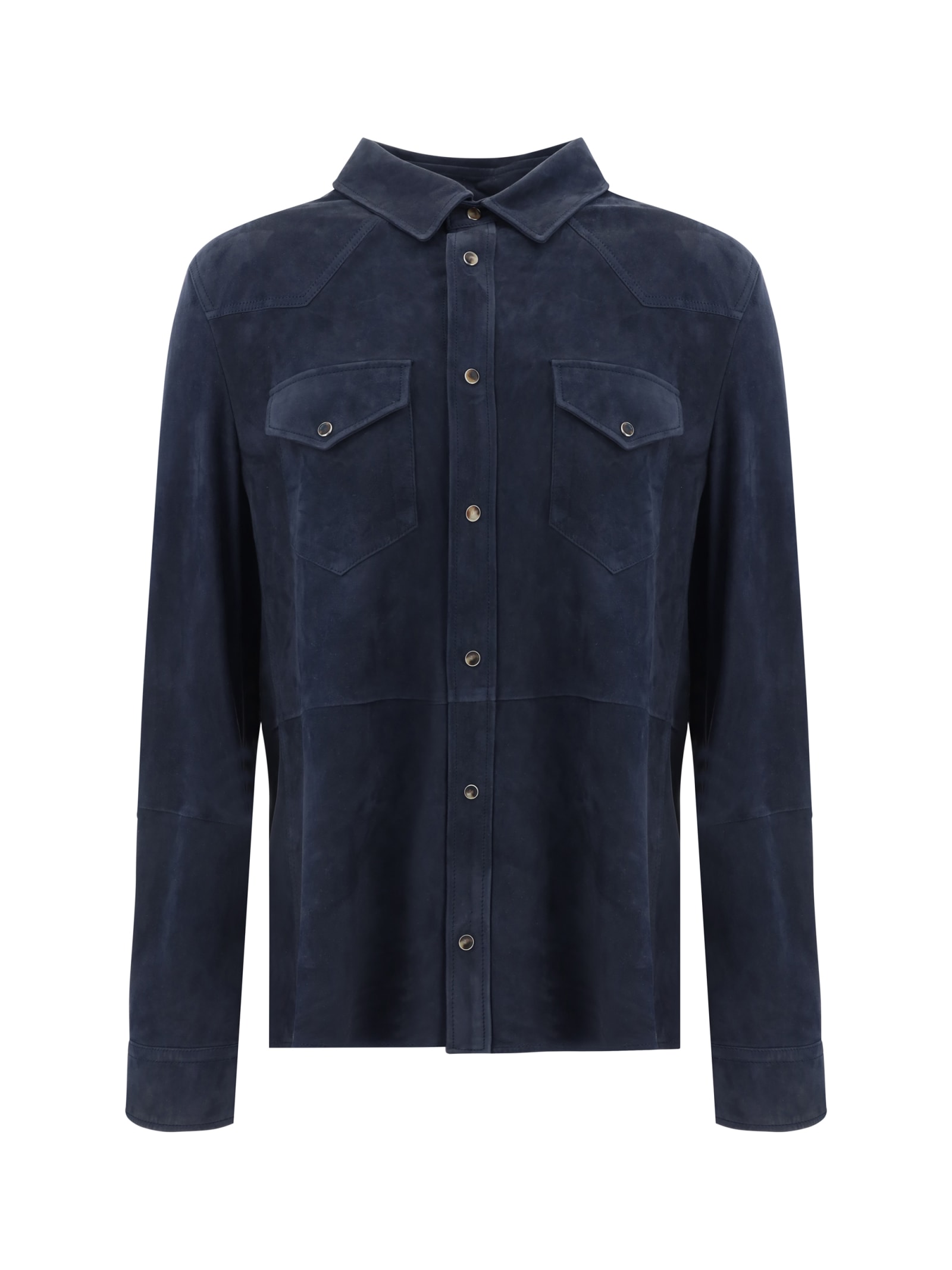 Shop Brunello Cucinelli Leather Shirt In Blue