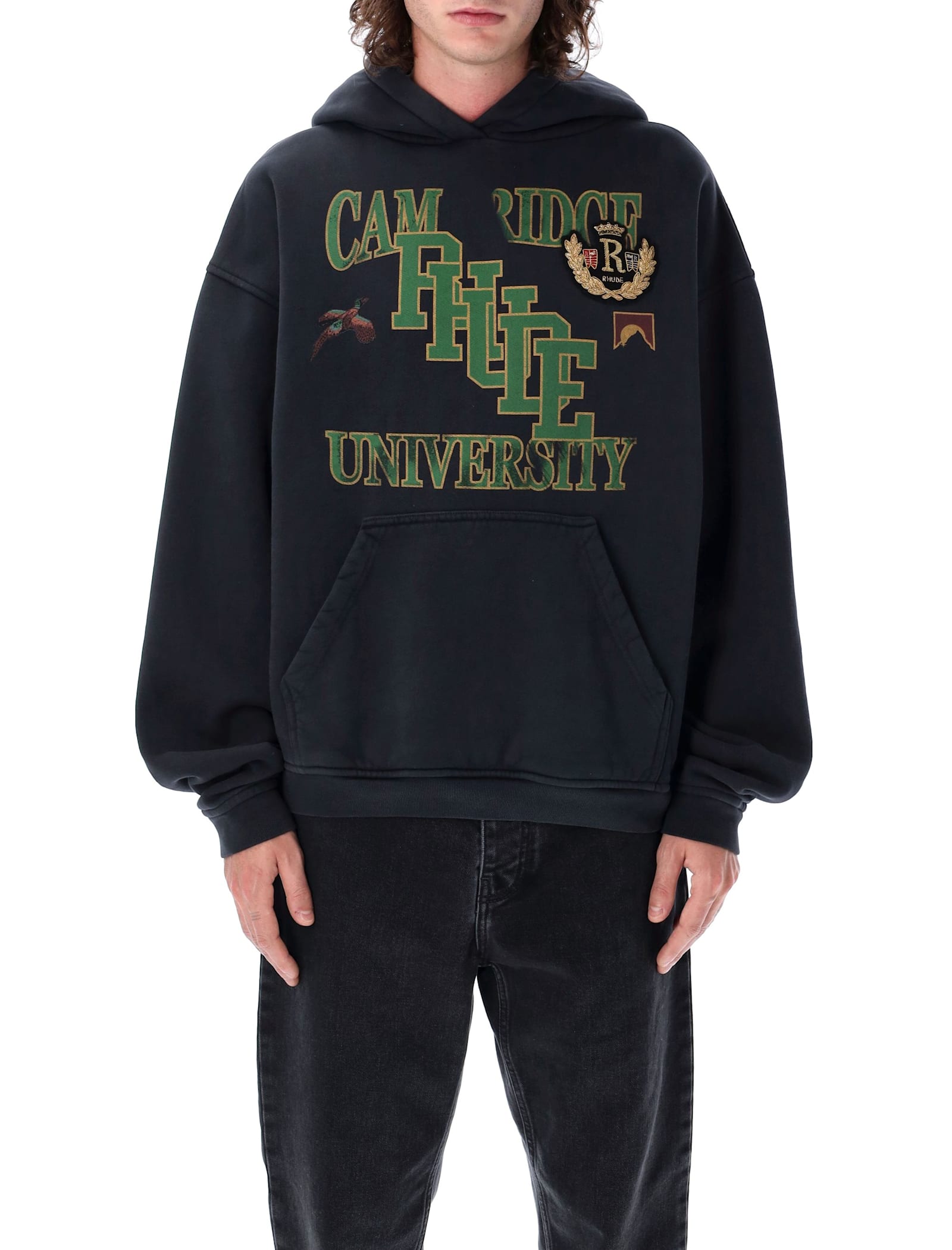 Shop Rhude University Hoodie In Vntg Black