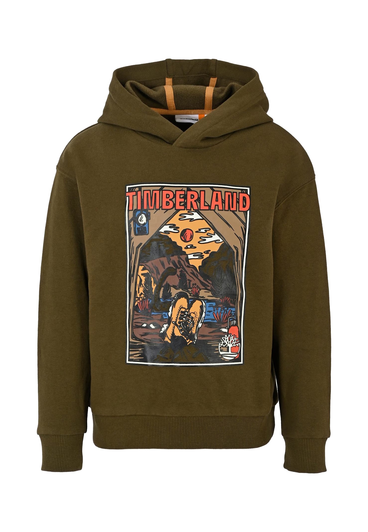 Timberland Green Sweatshirt For Boy With Landscape Print In Green