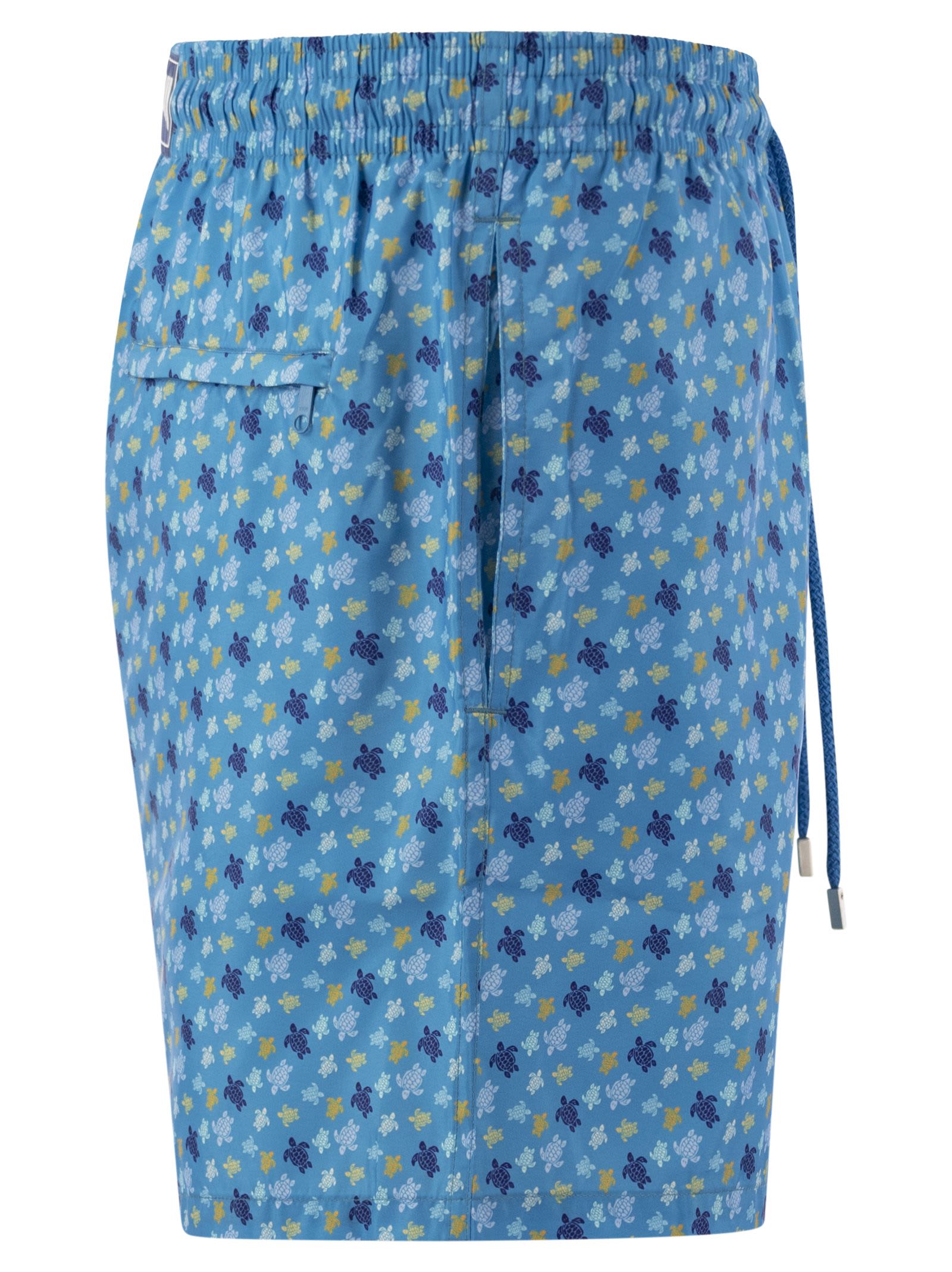 Shop Vilebrequin Ultralight And Foldable Patterned Beach Shorts In Light Blue