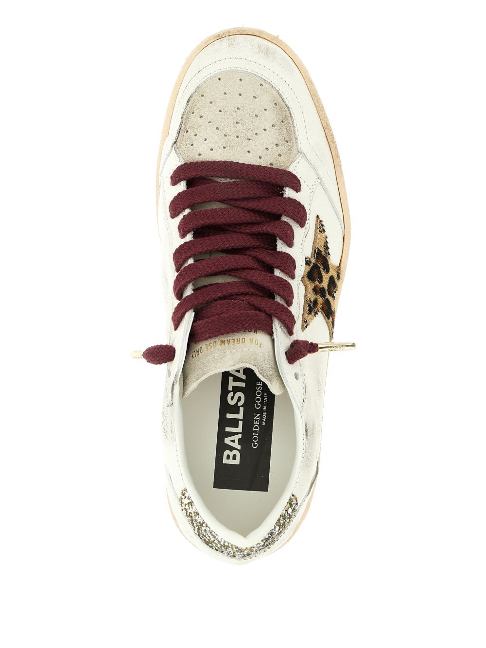 Golden Goose Ballstar White Low Top Sneakers With Glittered Star Patch On The Side And Glittered Heel With Logo L In Multi