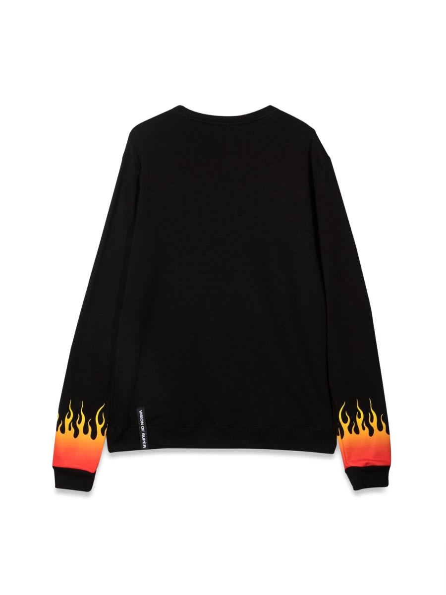 Vision Of Super Black Crewneck With Red Shaded Flames In Black