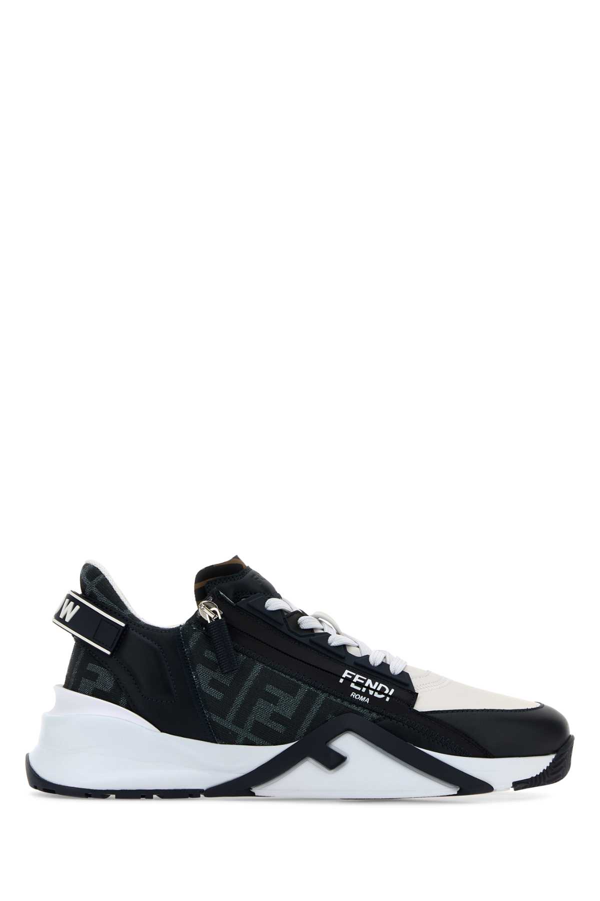 Shop Fendi Multicolor Leather And Denim Flow Sneakers In Bianbludenimabiss