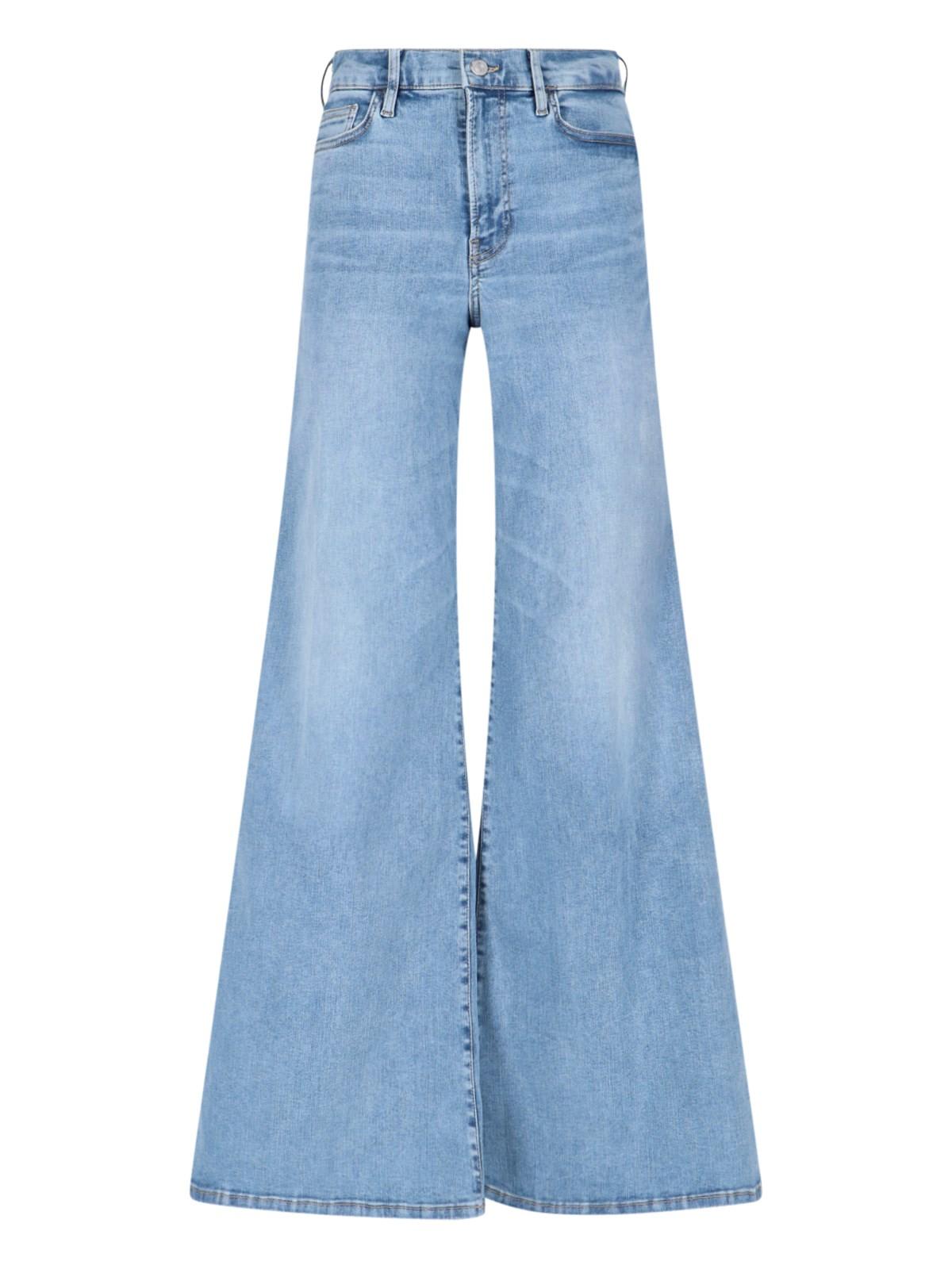 Shop Frame Le Palazzo Crop Pants In Clear Blue