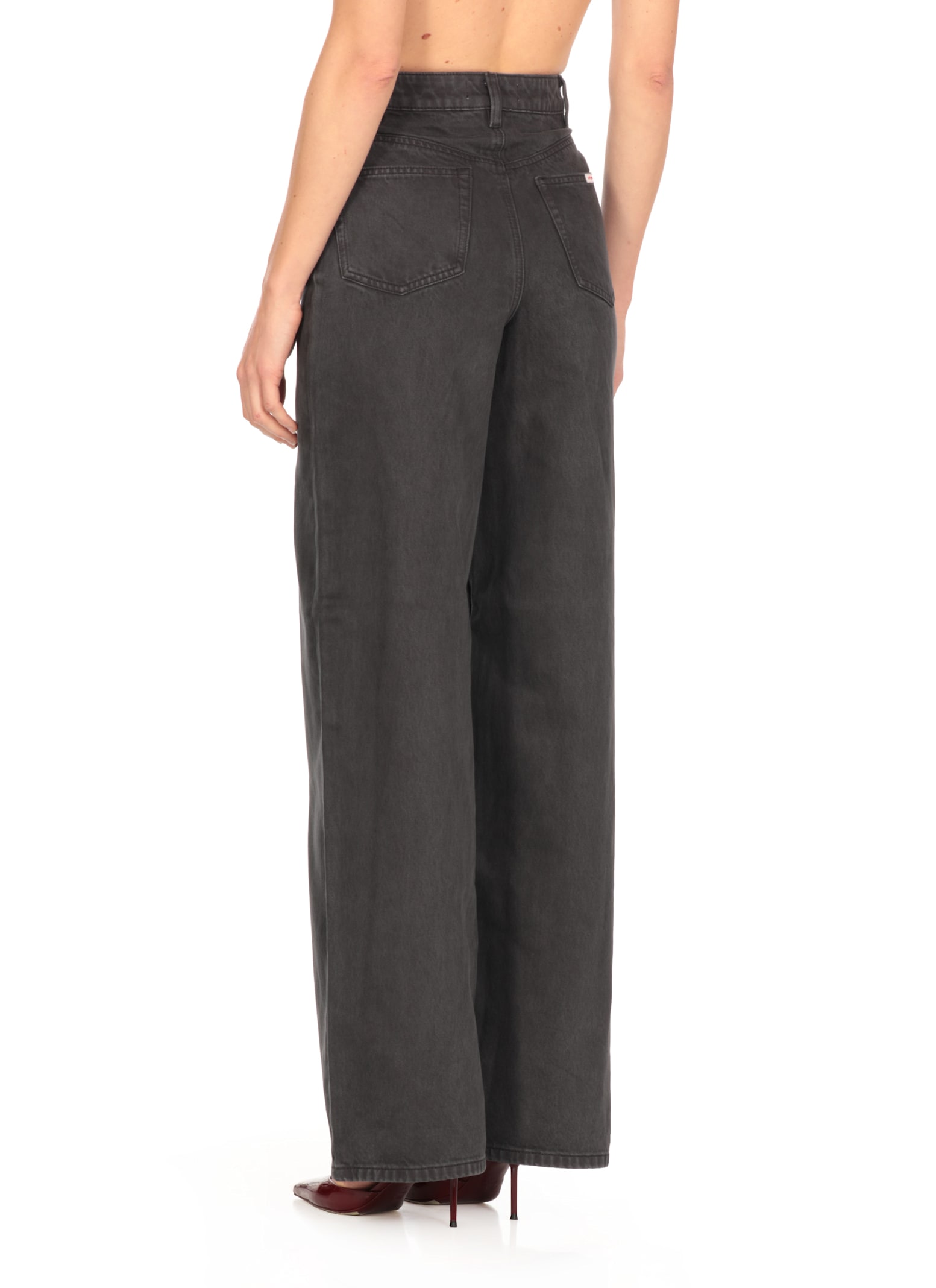 Self-portrait Wide-leg Palazzo Jeans In Black