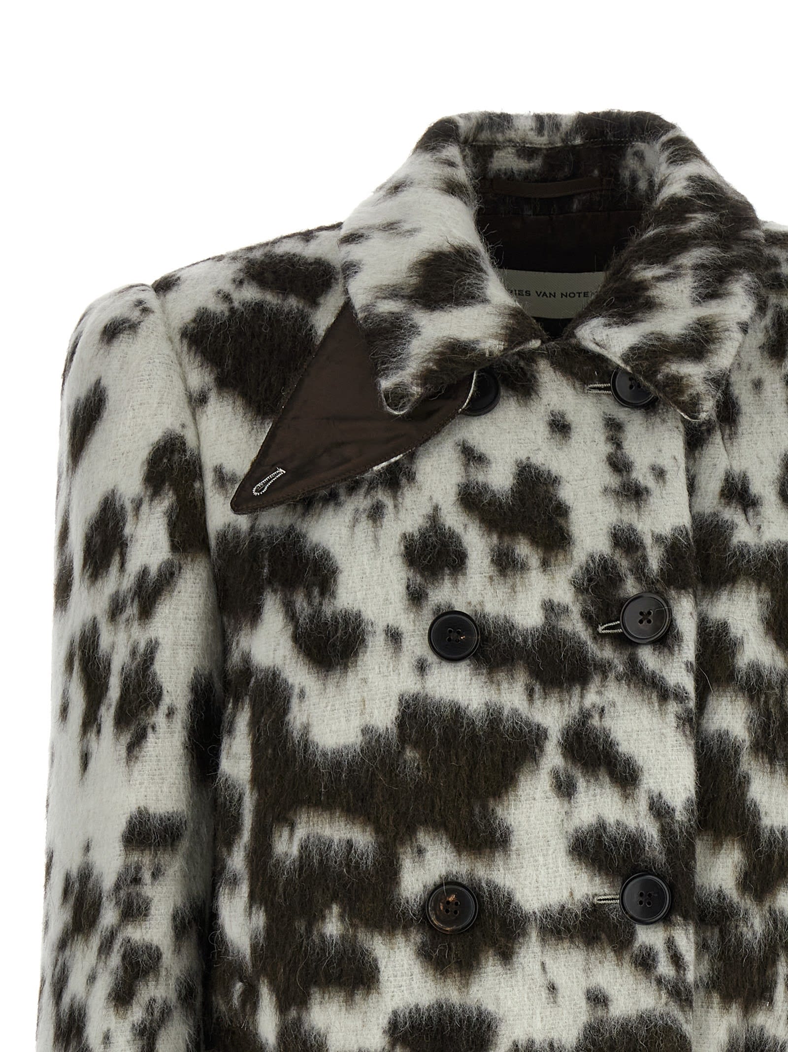 Dries Van Noten Double Breasted Bomber With Cow Pattern In Brown