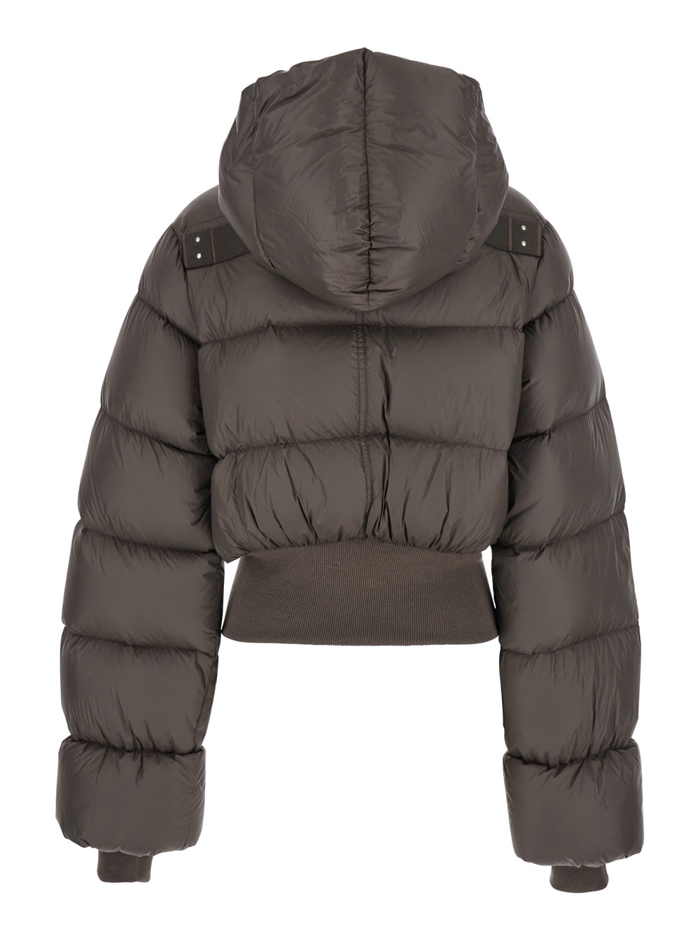 Rick Owens Brown Down Jacket With Crop Design And Fixed Hood In Tech Fabric Woman In Brown