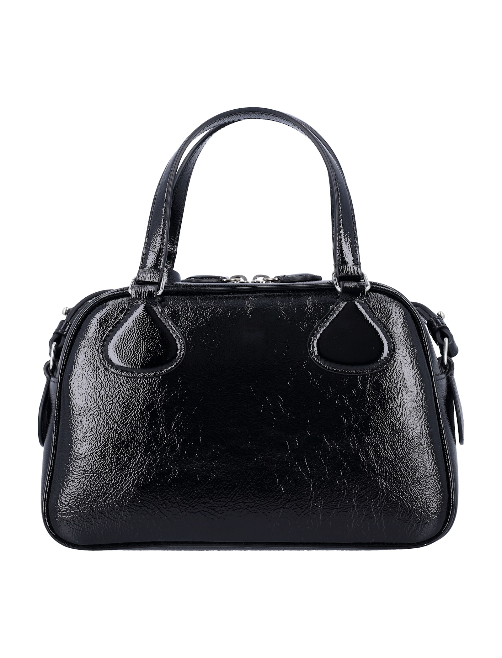 Courrèges Courregès Ac Stud Naplack Leather Mini Bowling Bag In Black