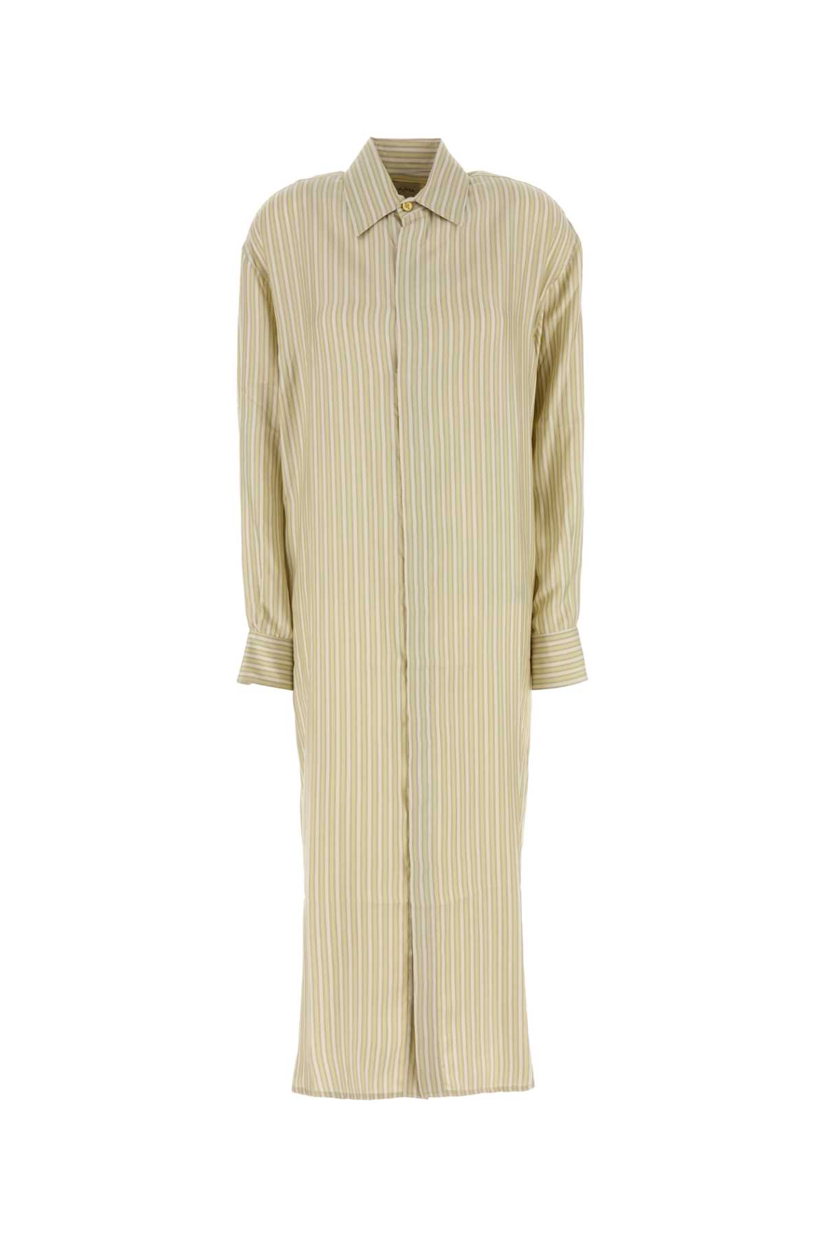 Le Kasha Striped Silk Shirt Dress With Long Sleeves In Brown