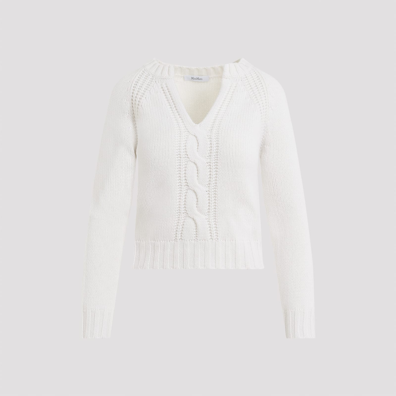 Shop Max Mara Cancan V-neck Cable Sweater In Crema