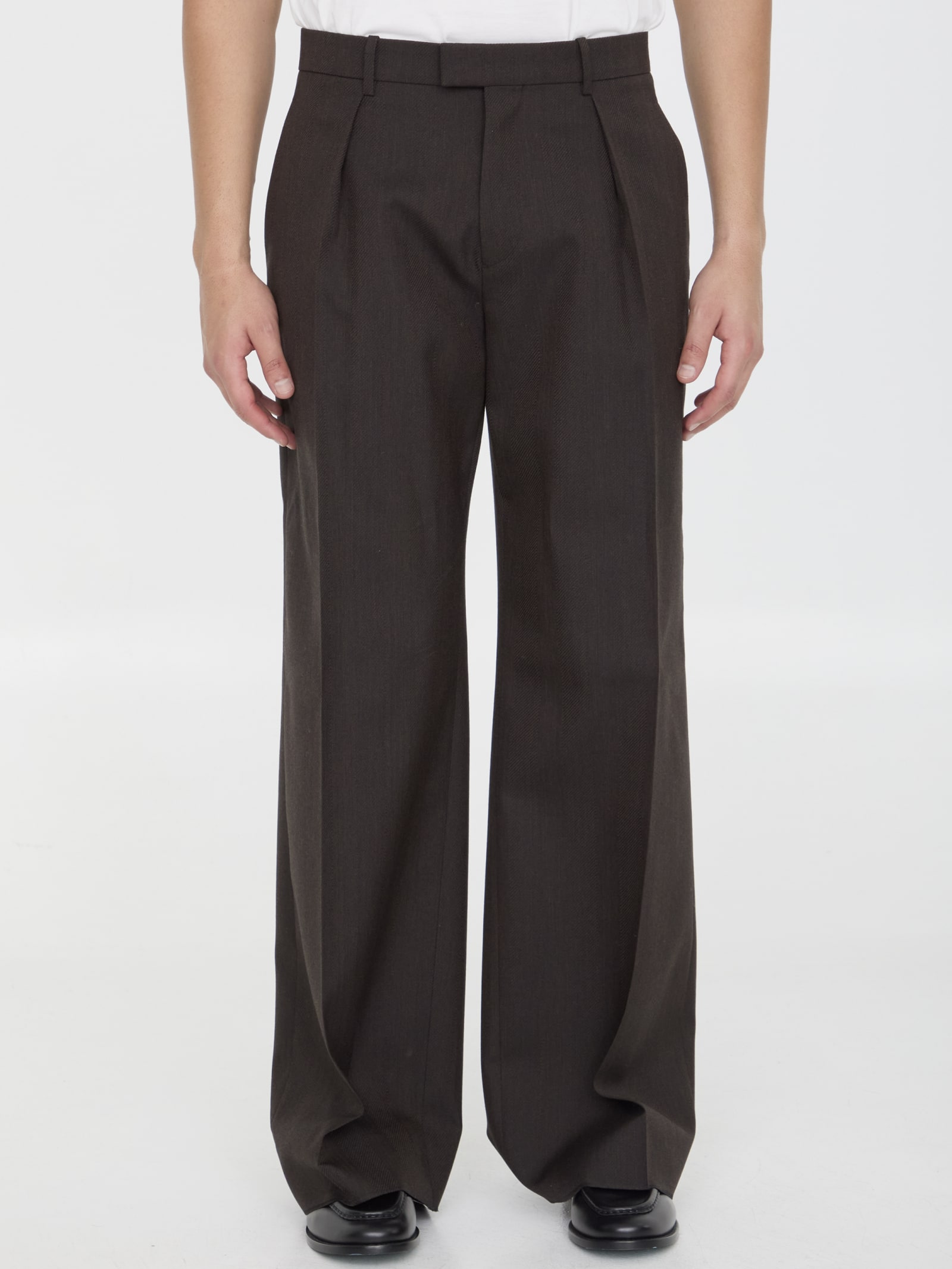 Shop Burberry Wool Trousers In Brown