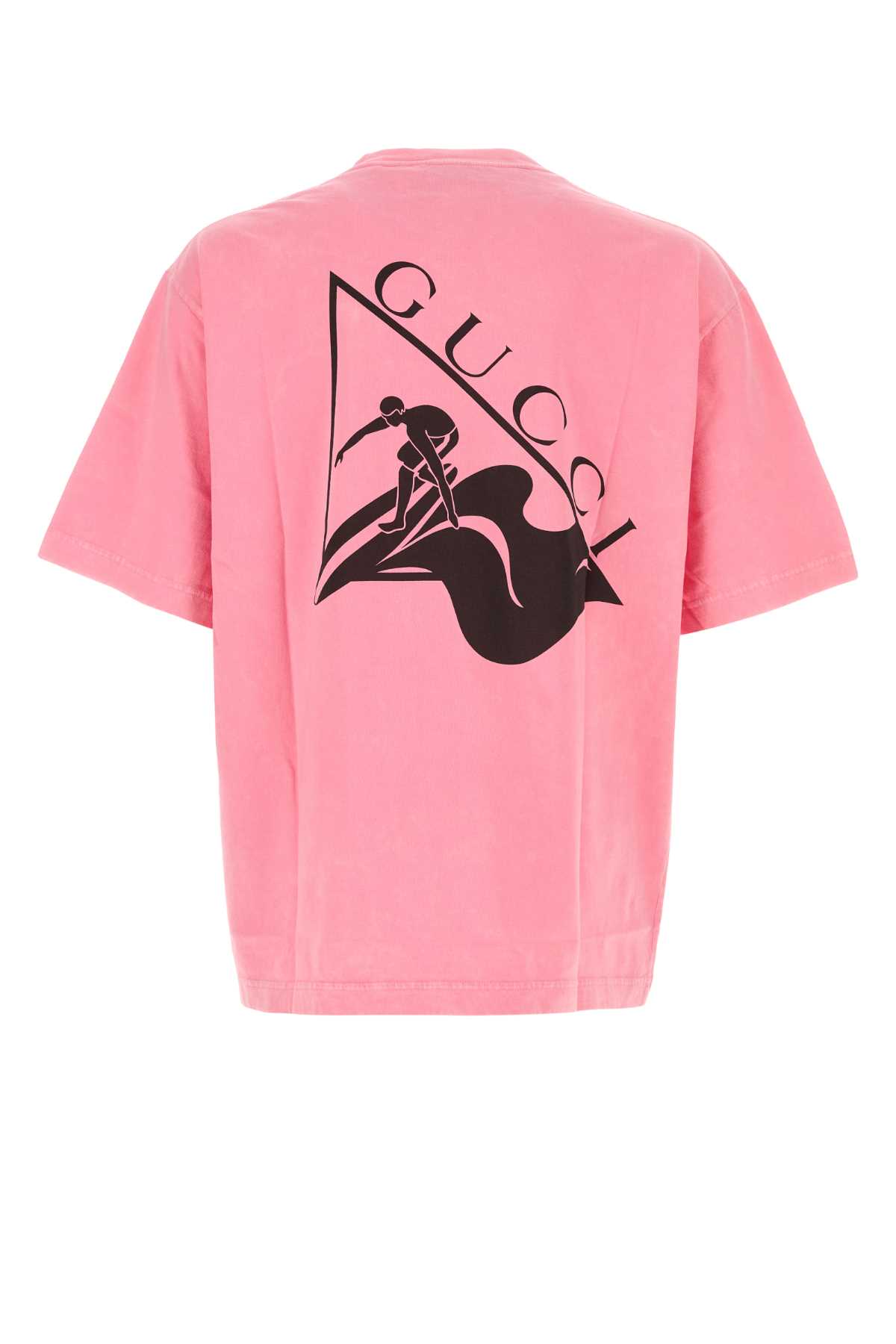 Gucci Men Pink Crewneck T-shirt With Surf Print And Logo On The Front In Cotton Man In Pink