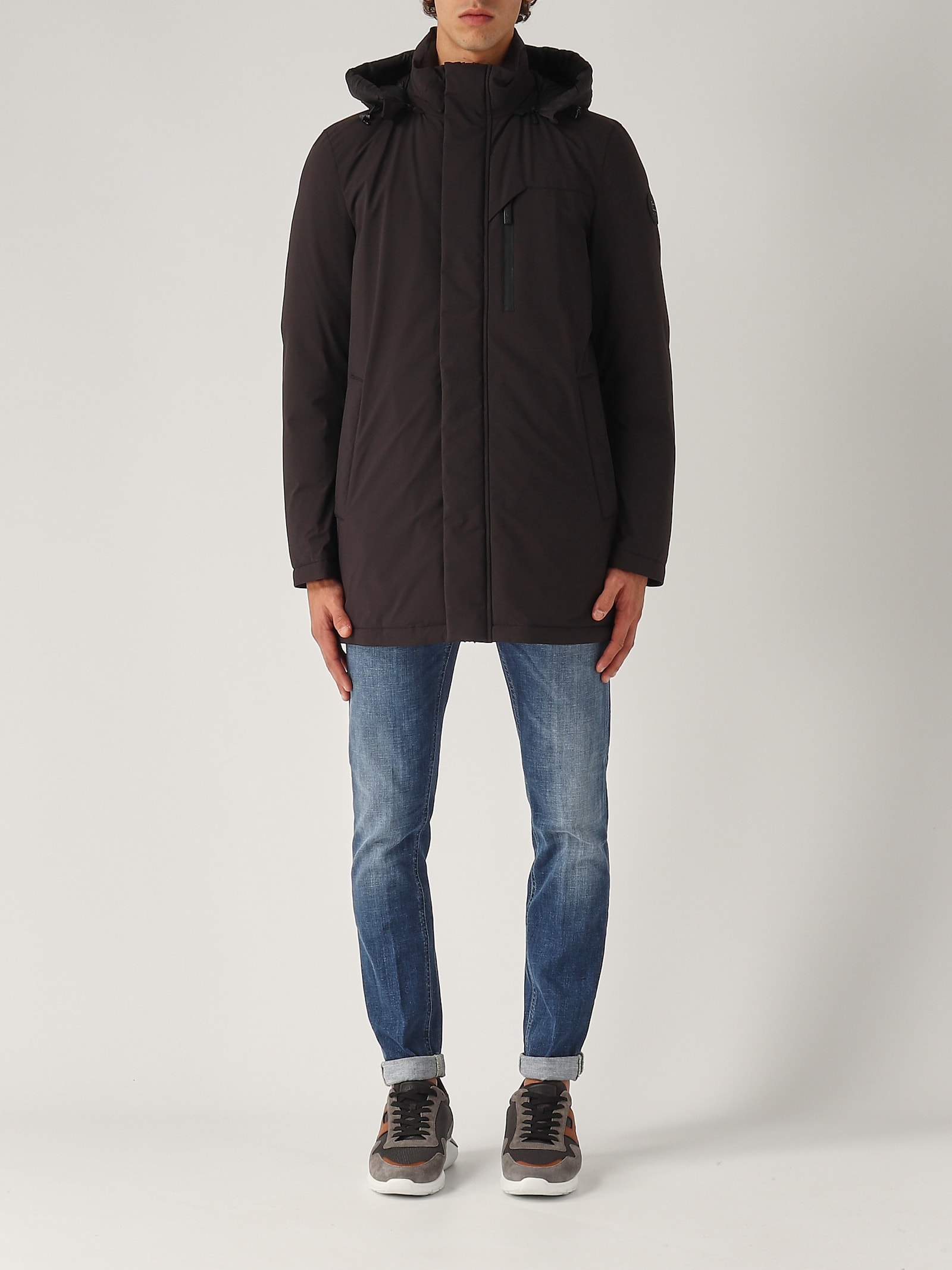 Shop Woolrich Mountain Parka Down Stretch Raincoat In Nero