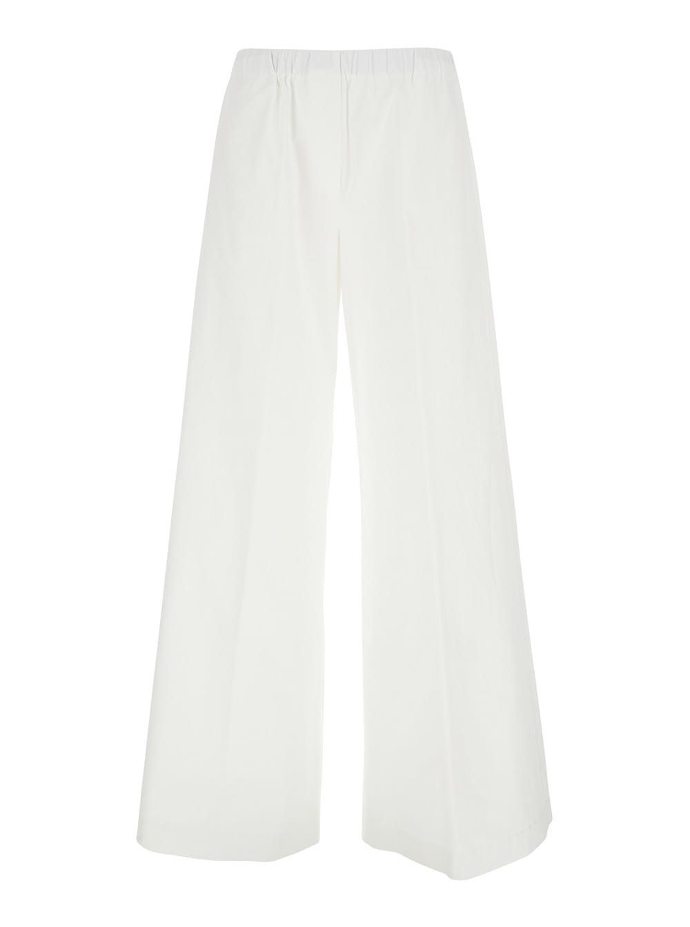 steven White Pants With Elastic Waist And Wide Leg In Cotton Stretch Woman