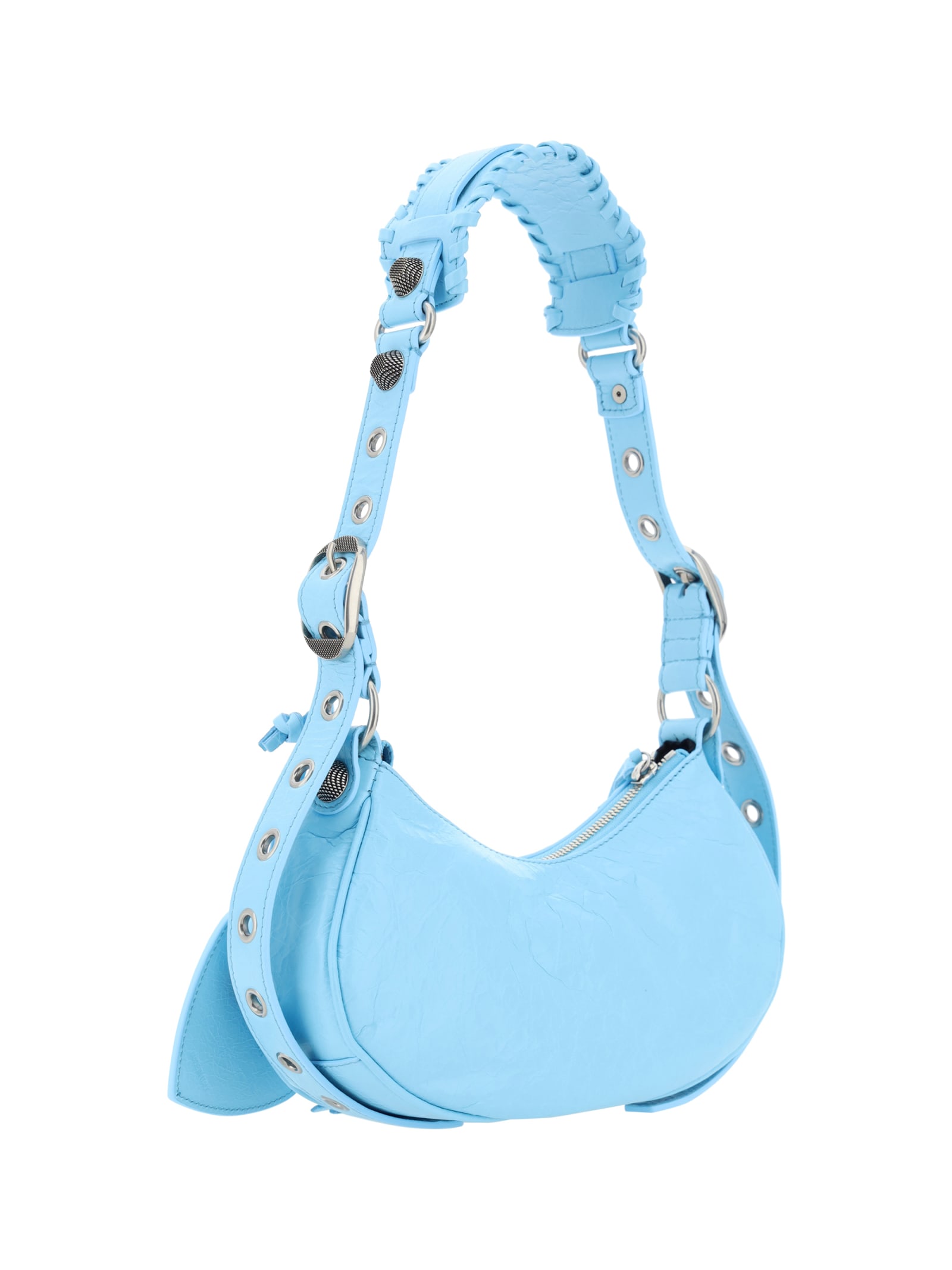 Balenciaga Green Leather Shoulder Handbag With Magnetic Closure And Metal Details In Sea Blue