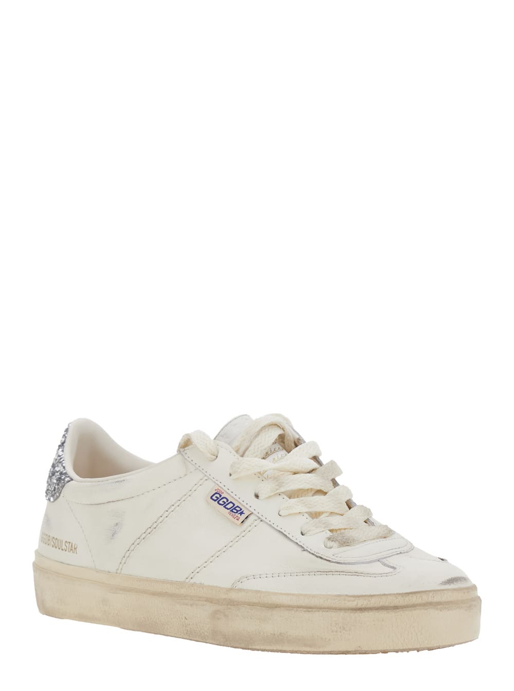 Golden Goose Soul-star White Low-top Sneaker With Glitter Heel And Logo Lettering In Leather Woman In White