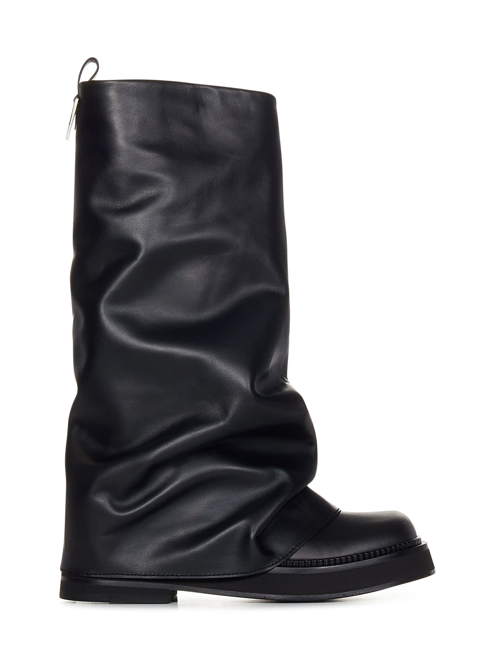 Attico 'robin' Black Boots With Square Toe And Logo Plaque On The Rear In Black