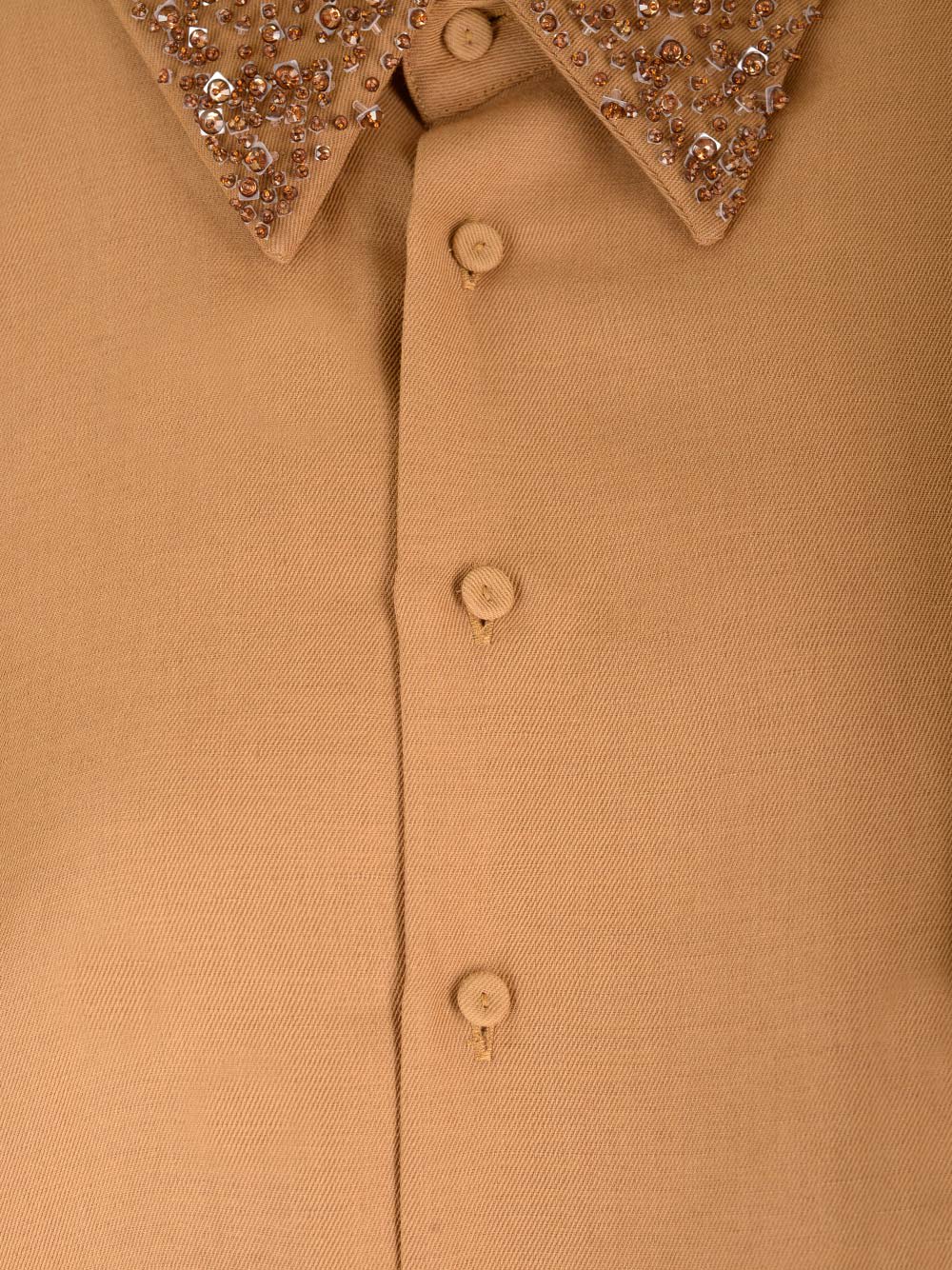Shop Fabiana Filippi Embellished Collar Cropped Shirt In Desert