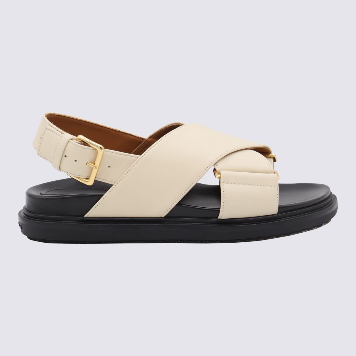 Shop Marni Silk White Leather Fussbett Sandals