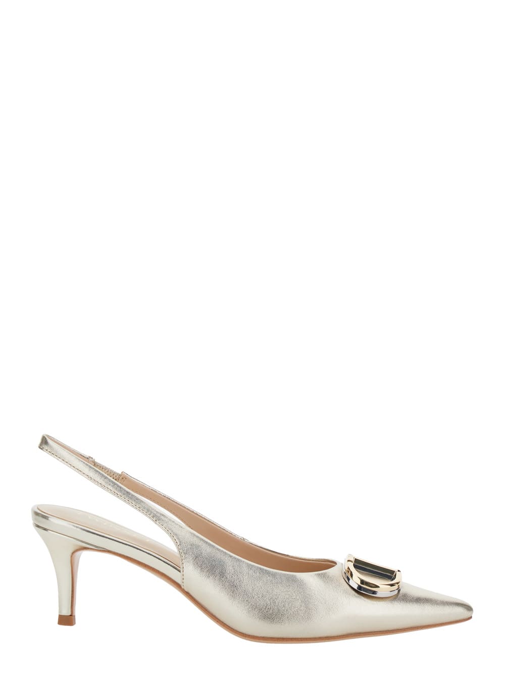 Metallic Slingback Pumps With Oval D Logo Plaque On The Front In Leather Woman