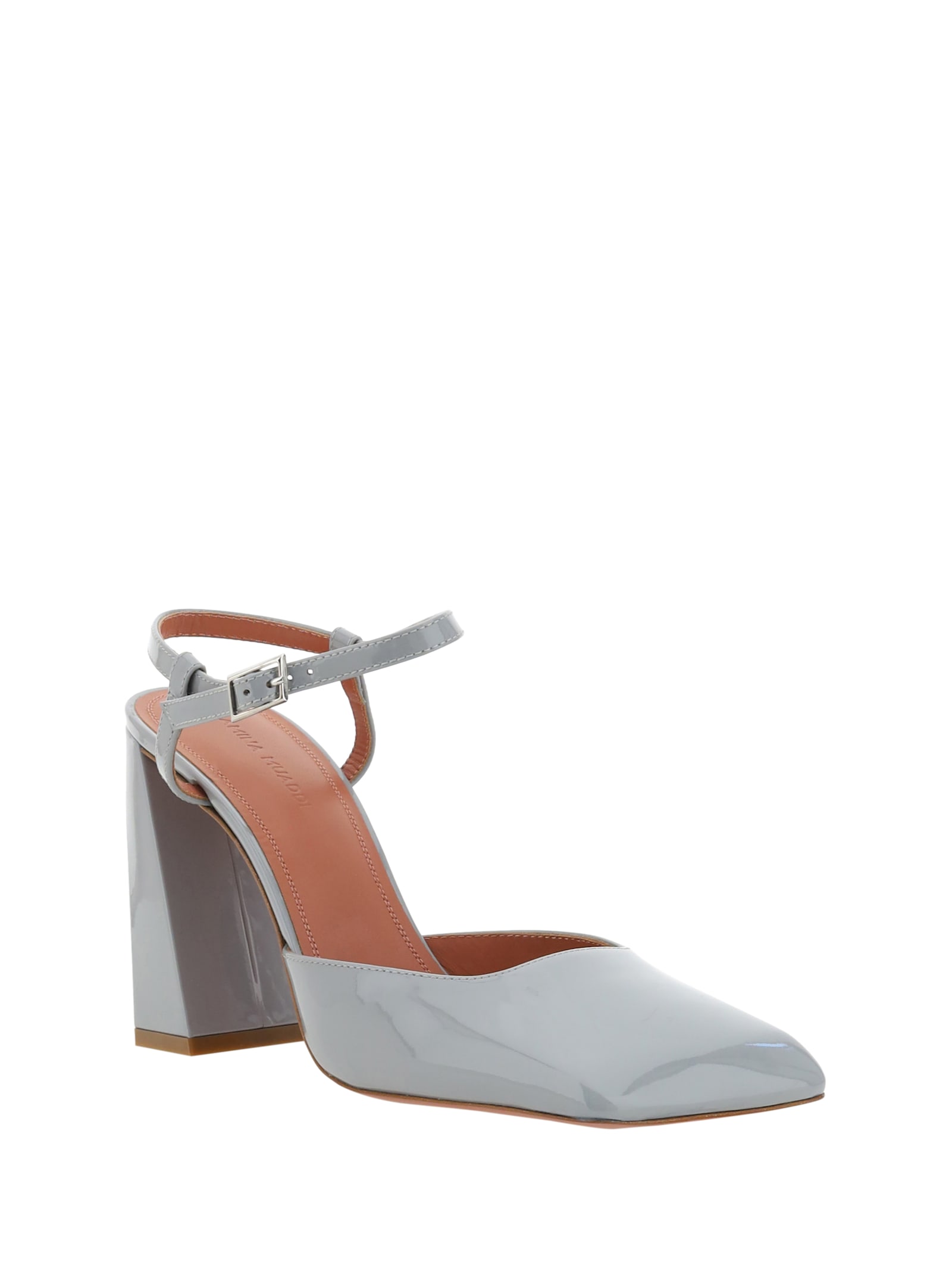 Shop Amina Muaddi Charlotte Pumps In Patent Steel/silver