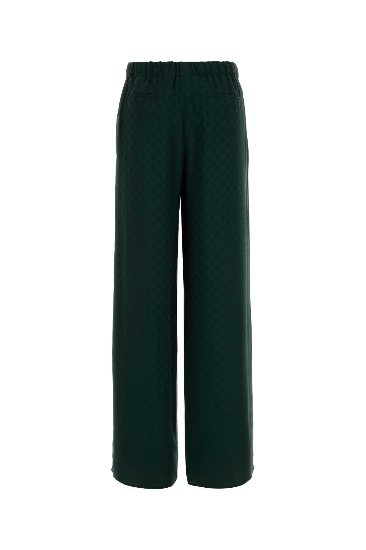 Gucci Silk Wide-leg Trousers Elastic Waistband In Green