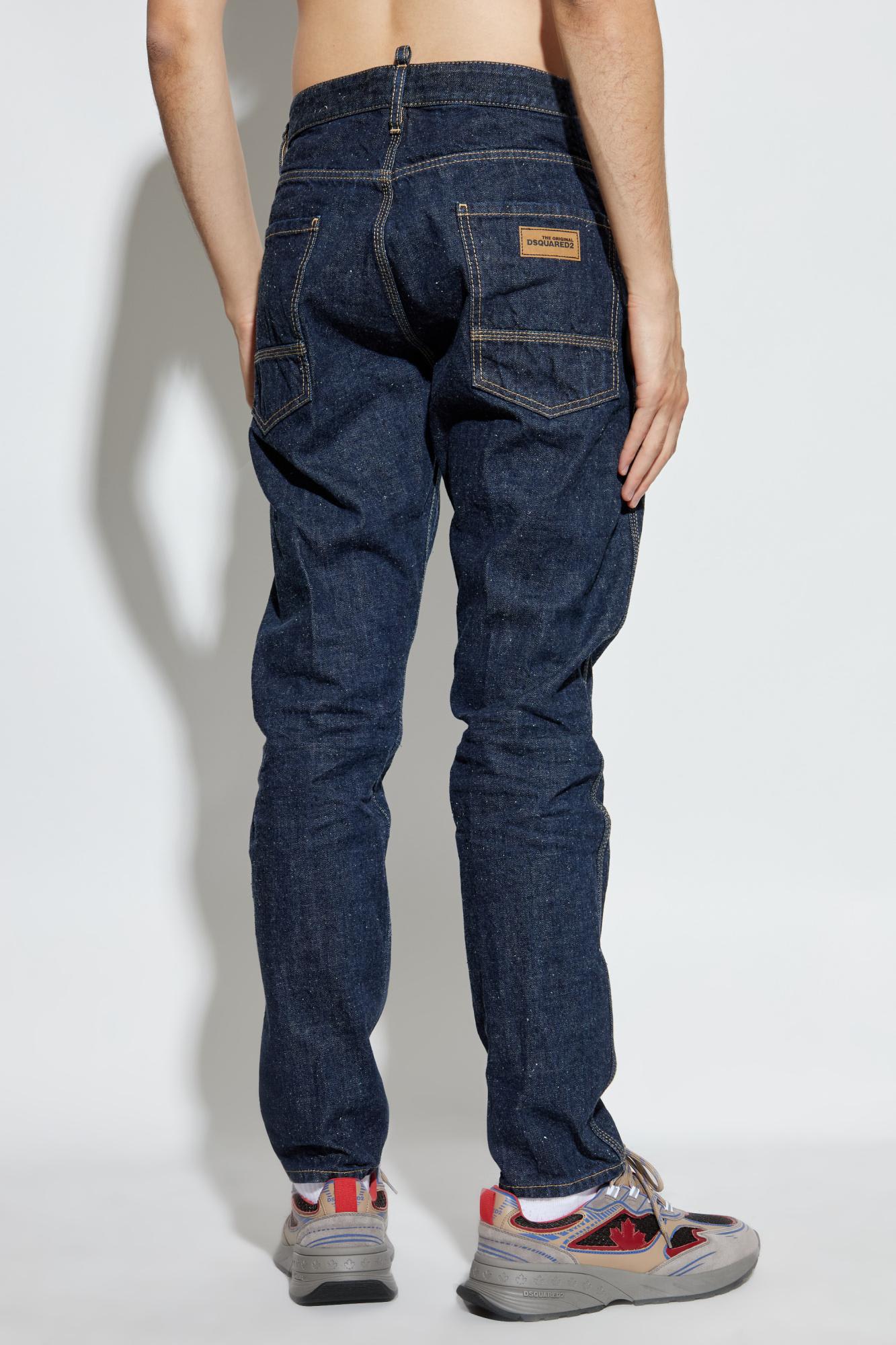 Dsquared2 Straight Leg Five-pocket Trousers With Contrast Stitching In Blue