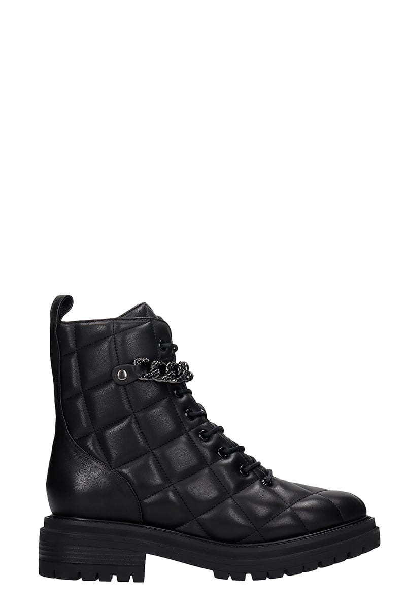 Lola Cruz Combat Boots In Black Leather