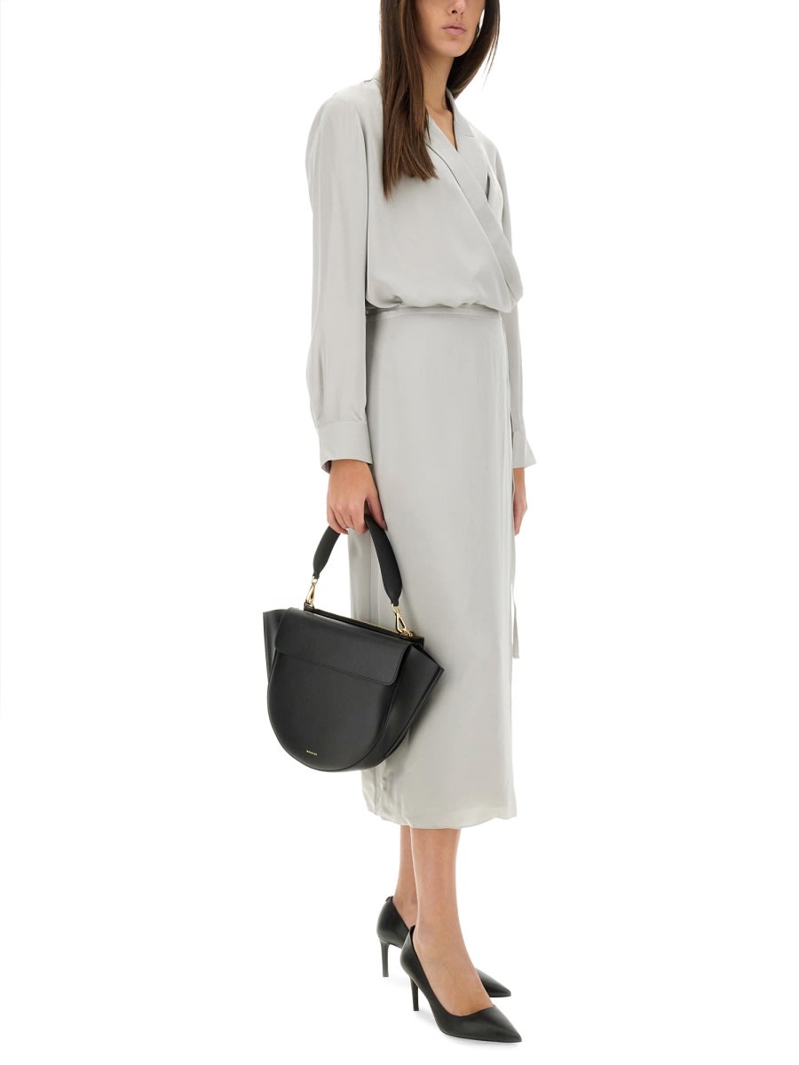 Theory Metallic Blouse With Peak Revers And Crossover Neck In M Platinum