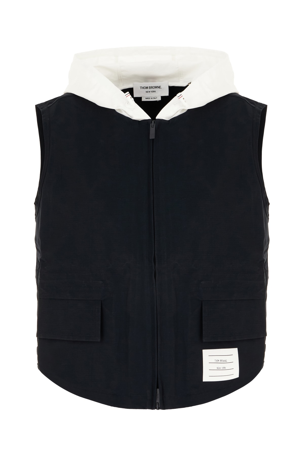 Thom Browne Hood Design Sleeveless Cotton Blend Jacket In Black