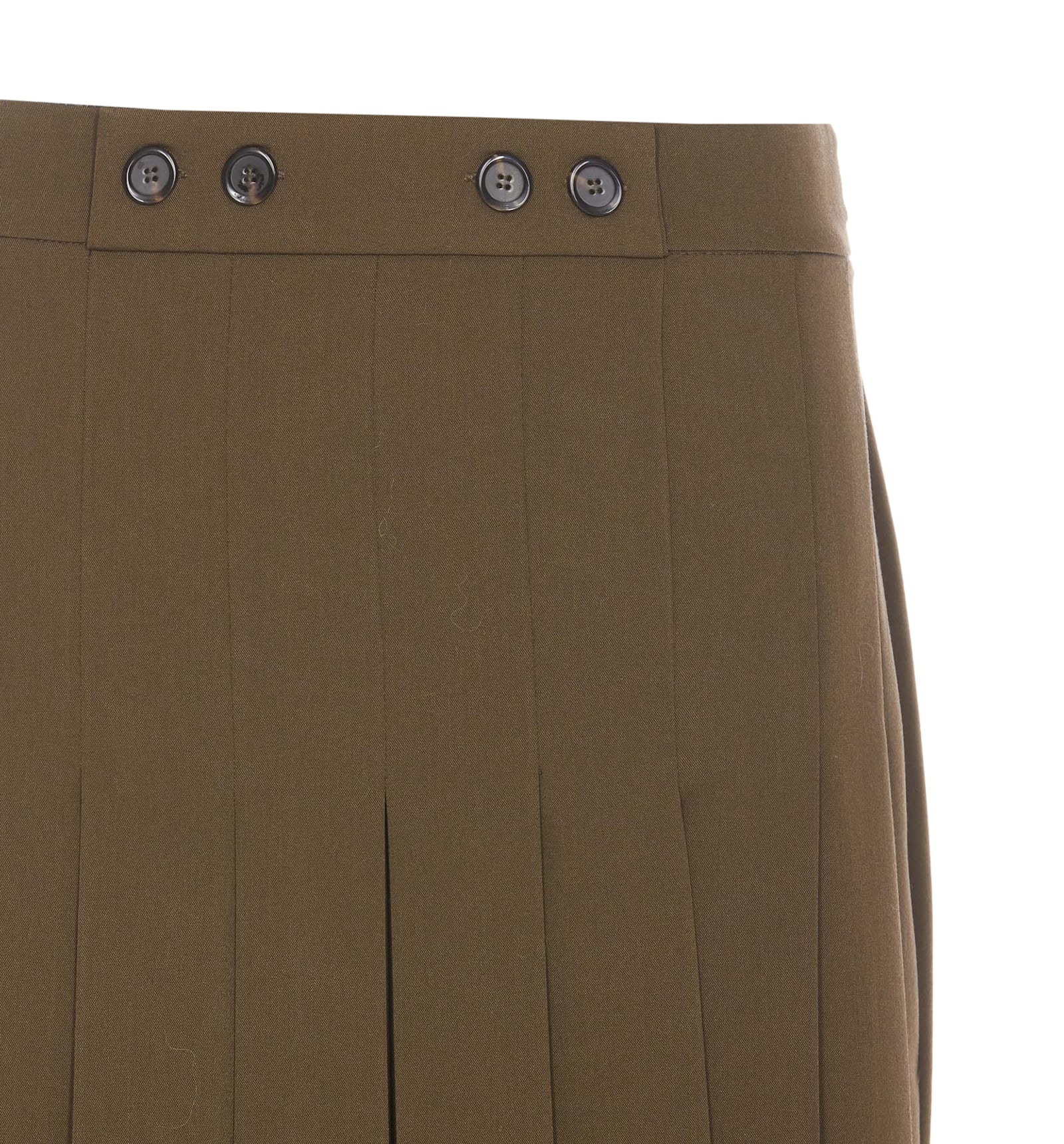 Pinko High Waist Pleated Skirt With Button Accents In Verde-amazzonia