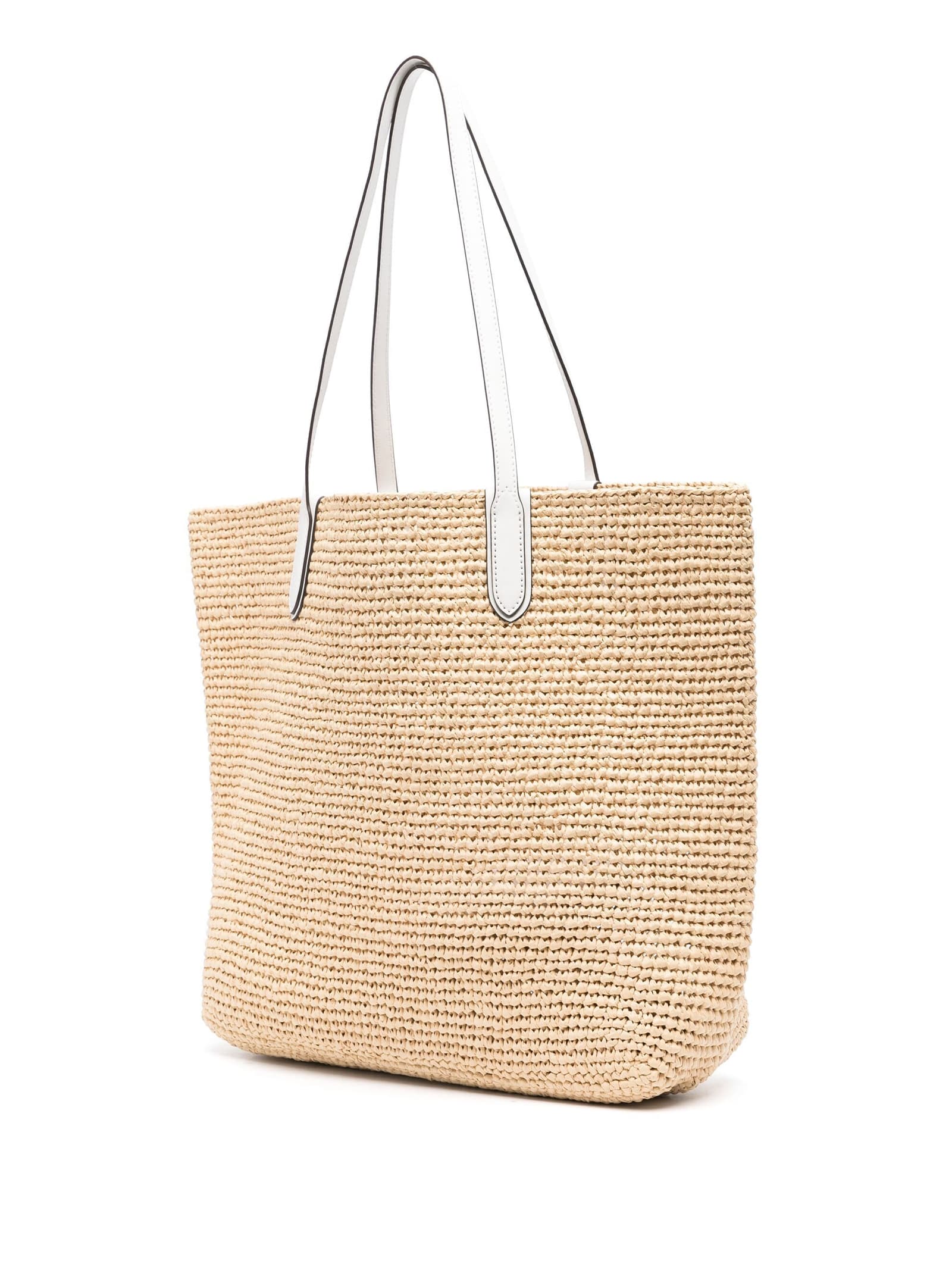 Shop Michael Kors Eliza Extra-large Straw Tote Bag With Empire Logo In Nat Optic White