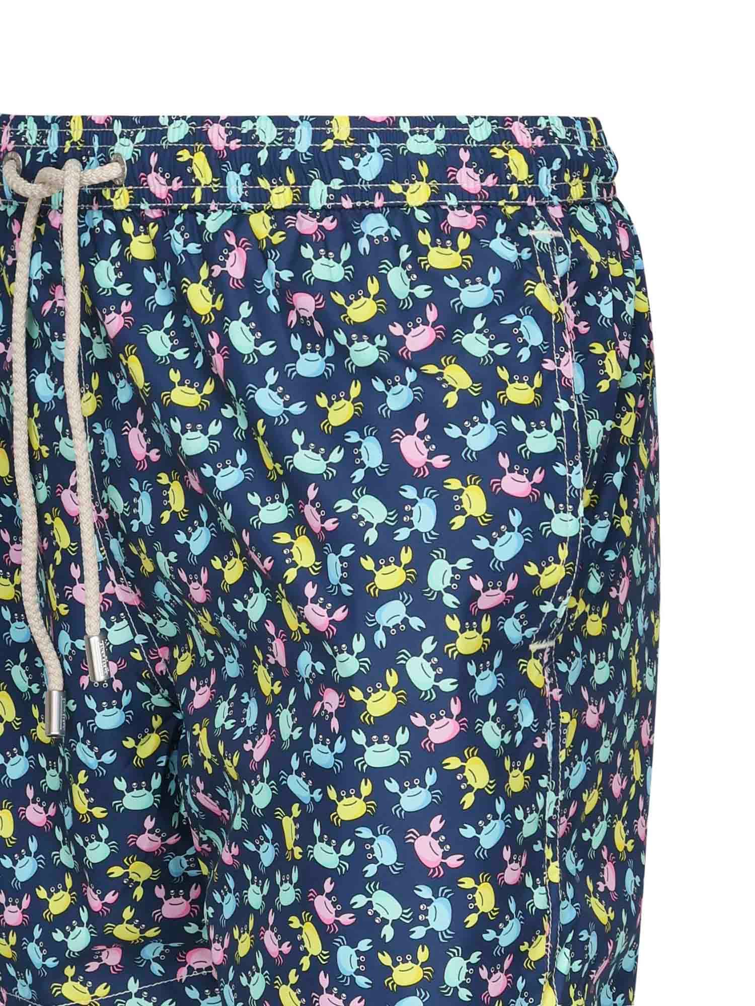 Mc2 Saint Barth Recycled Nylon Swim Trunks With Shark Trouble Multicolor Print In Multi