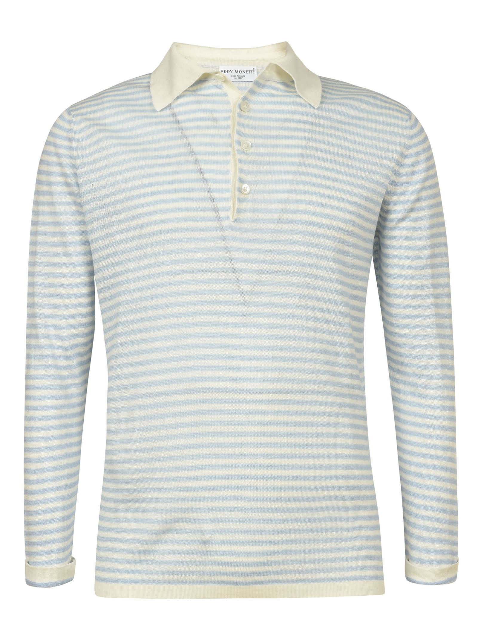 Eddy Monetti Stripe Print Long-Sleeved Polo Shirt