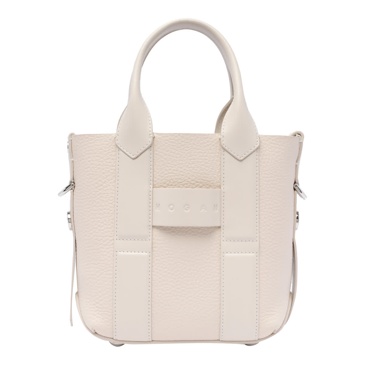 Hogan Ivory Hammered Leather Small Shopping Bag