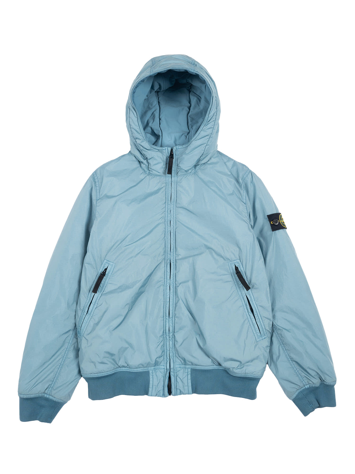 Stone Island Hooded Bomber Jacket In Blue