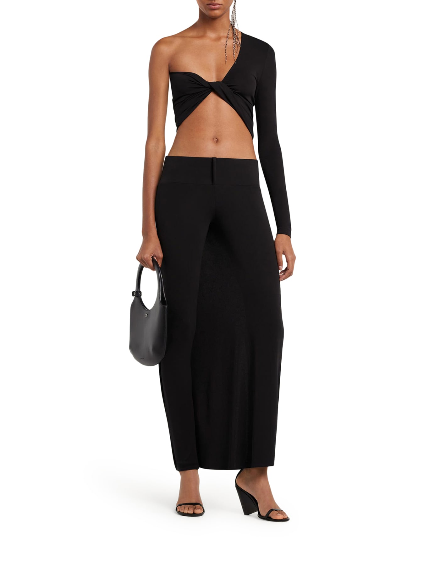 Courrèges Black Top With Asymmetric Design Twist Detailing One-shoulder