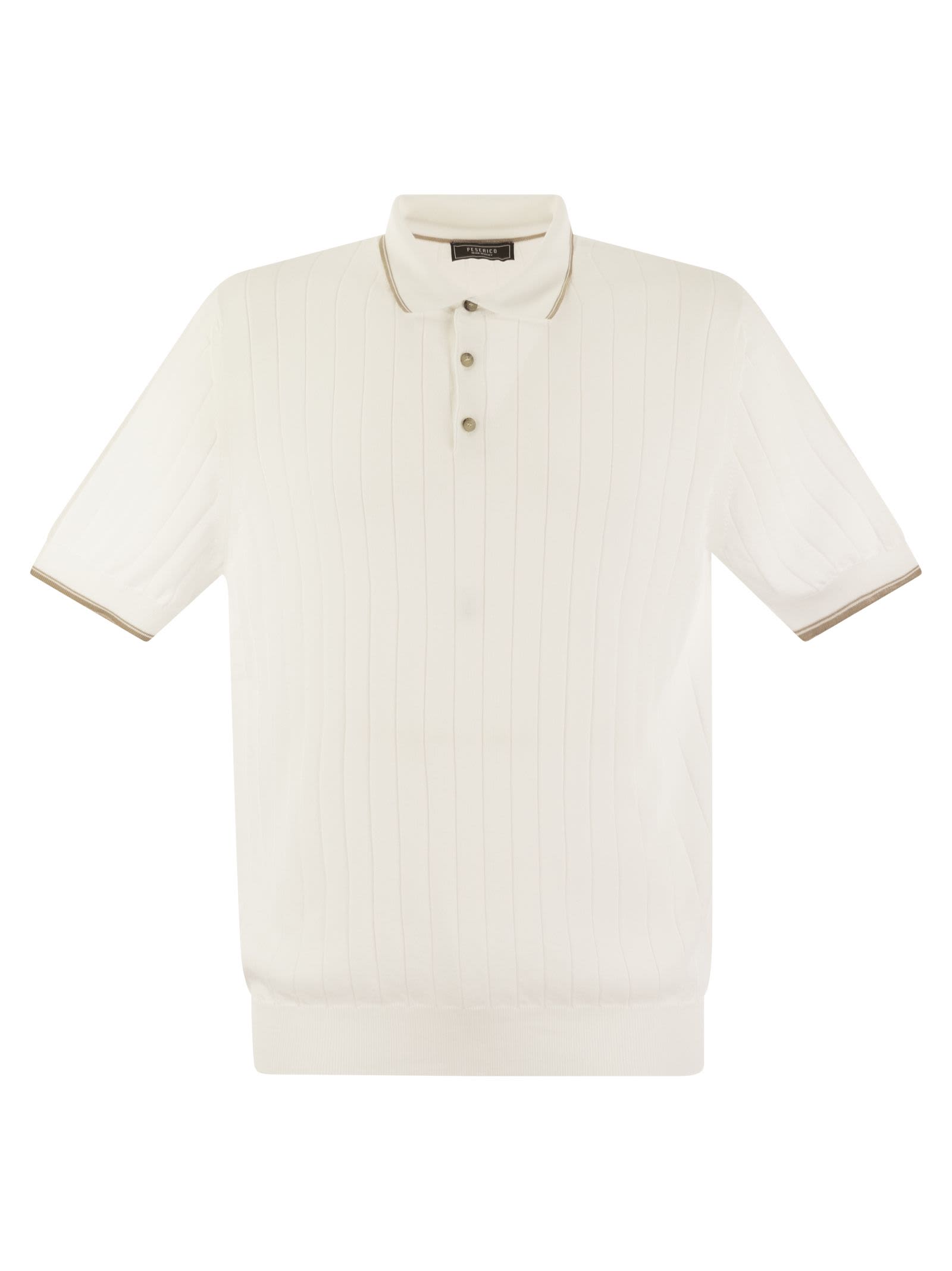 Shop Peserico Polo Shirt In Pure Cotton Crepe Yarn With Flat Rib In White/beige