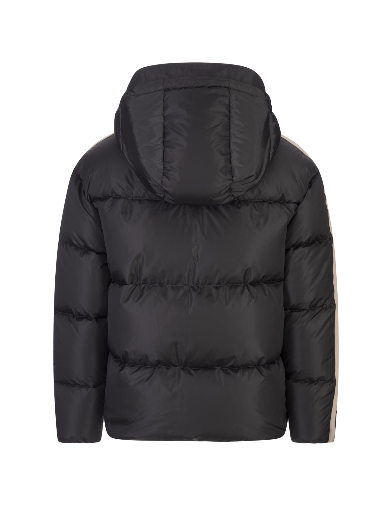 Shop Palm Angels Dark Grey Down Jacket With Logo And Contrast Bands