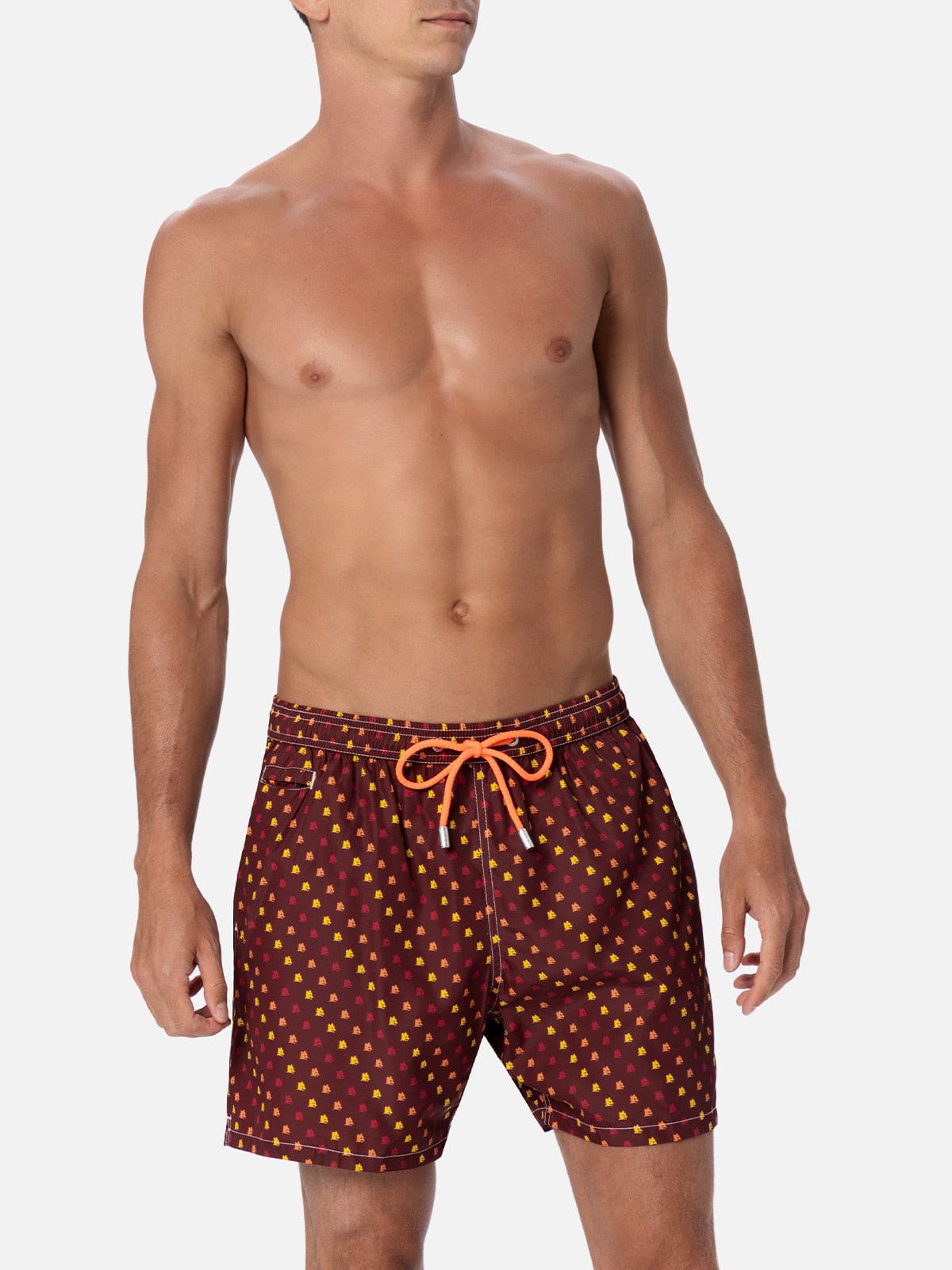 Mc2 Saint Barth Man Light Fabric Swim Shorts With As Roma Print As Roma Special Edition In Red