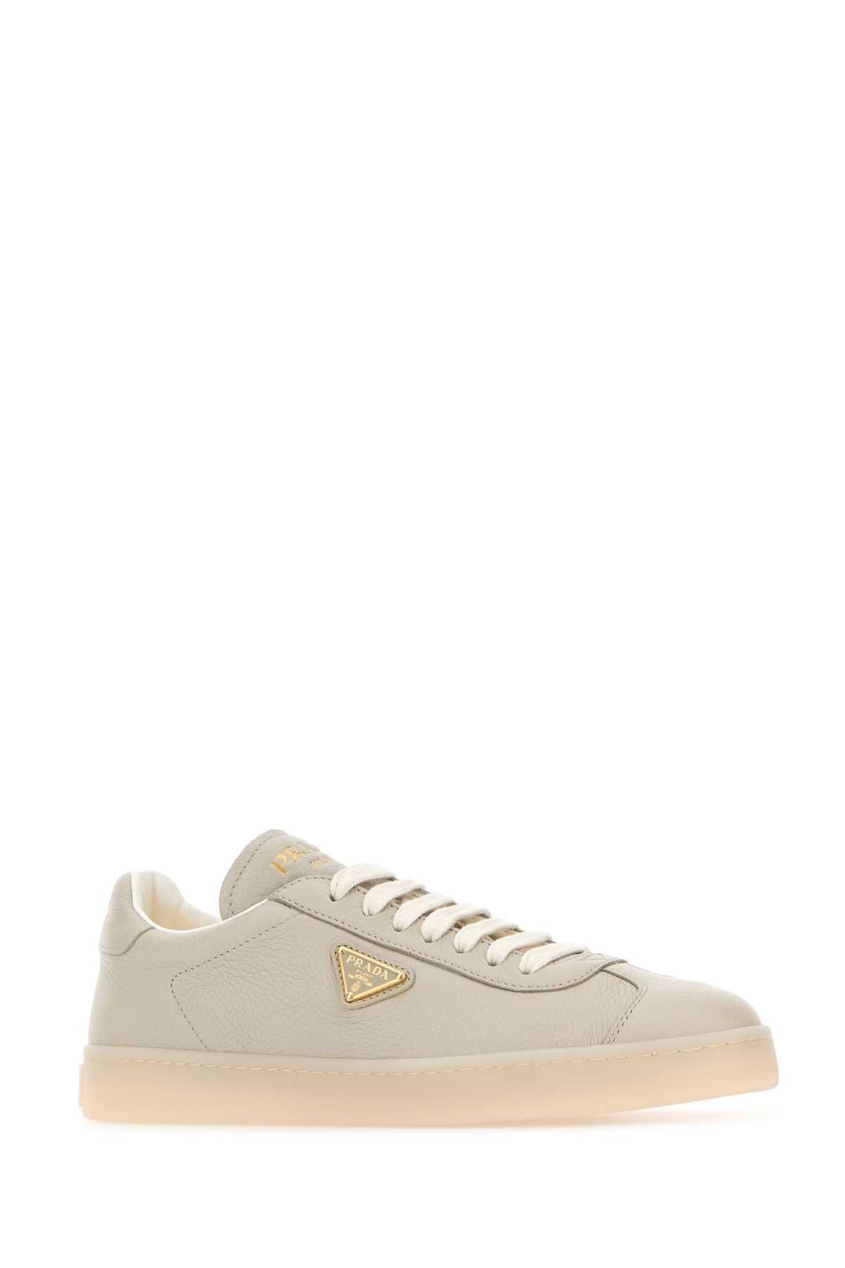 Prada Sand Leather Downtown Trainers In Pomice