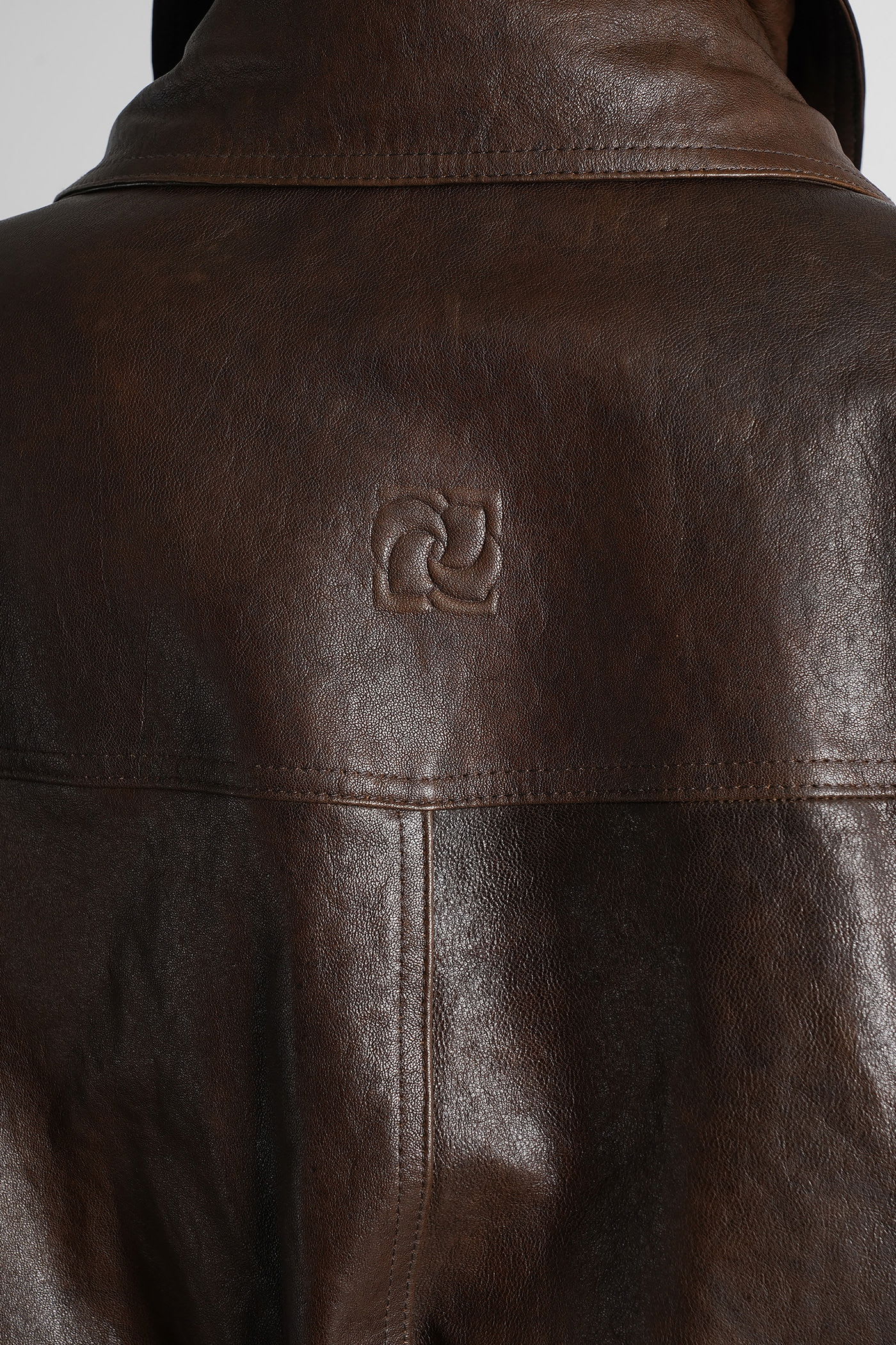 Magda Butrym Oversized High Neck Leather Jacket In Brown