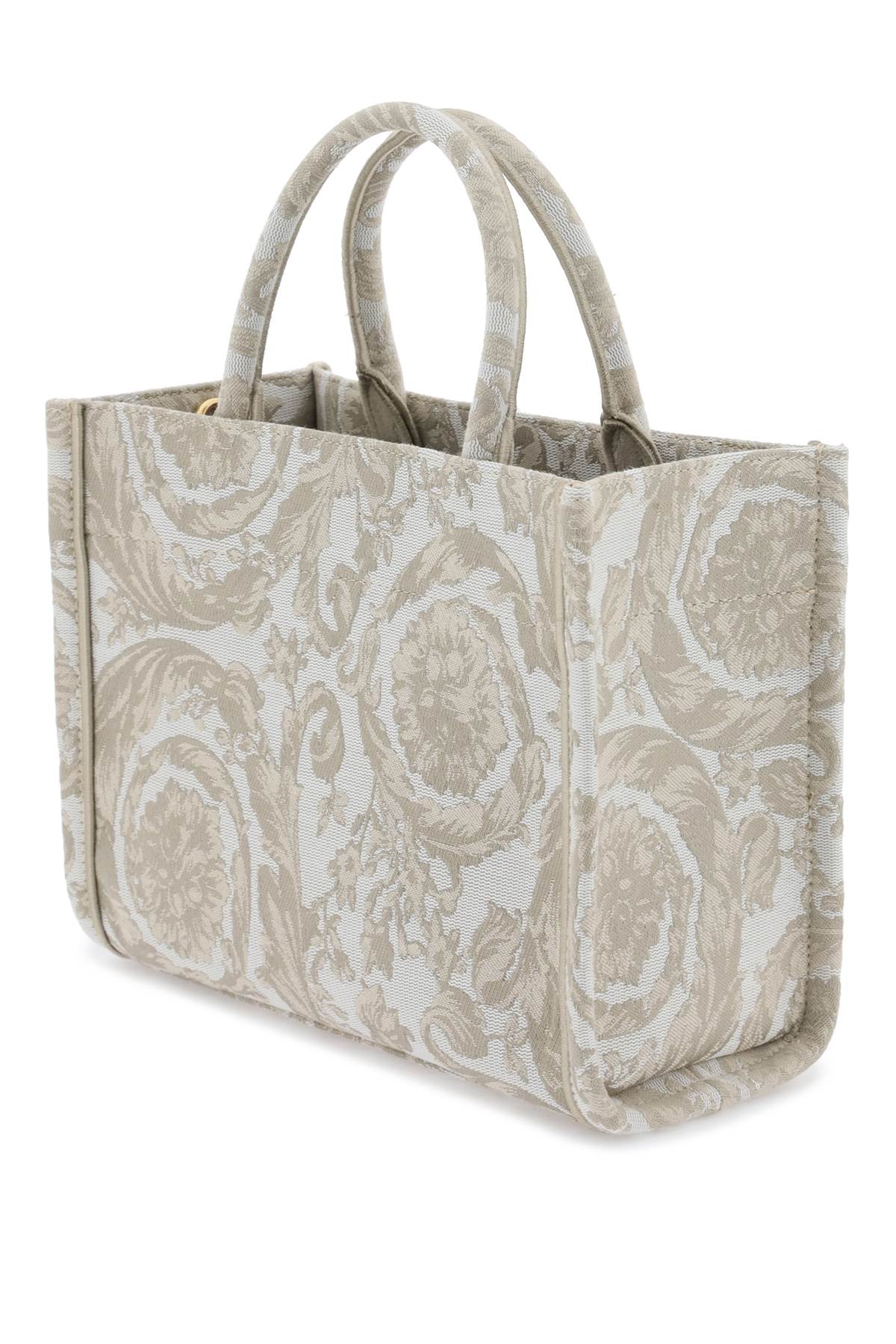 Shop Versace Athena Barocco Small Tote Bag In Beige+beige- Gold