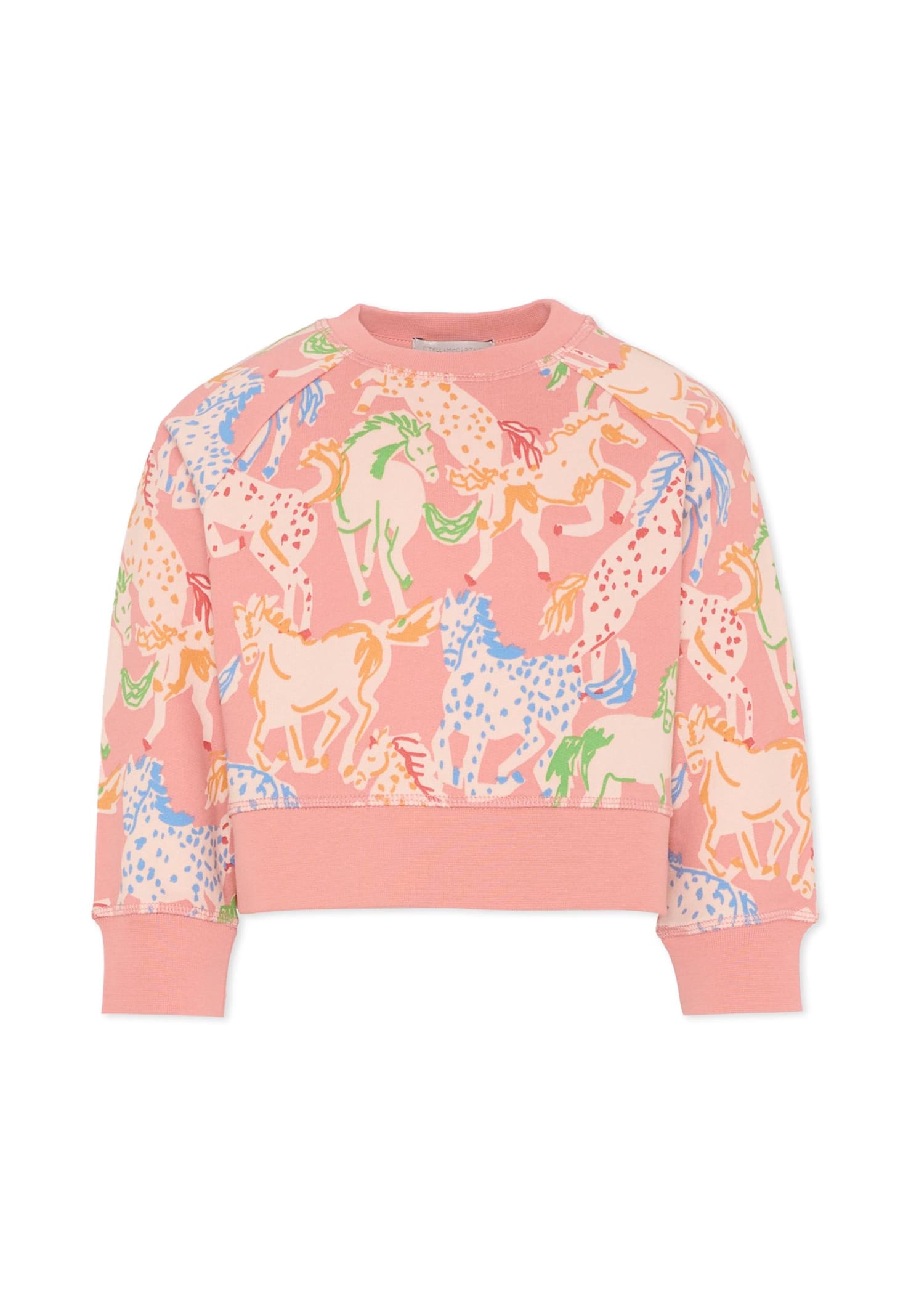Stella Mccartney Pink Sweatshirt For Girl With Horse Print In Pink