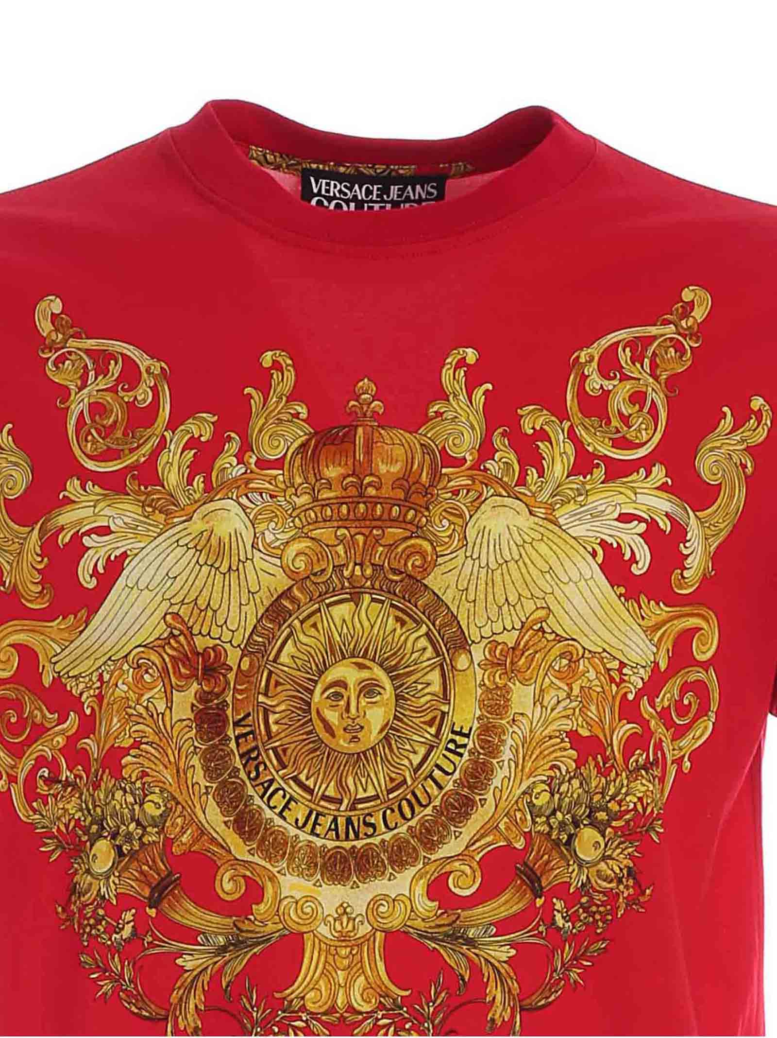 Versace Jeans Couture Rococo Crystal Motif Cotton T-shirt In Red 